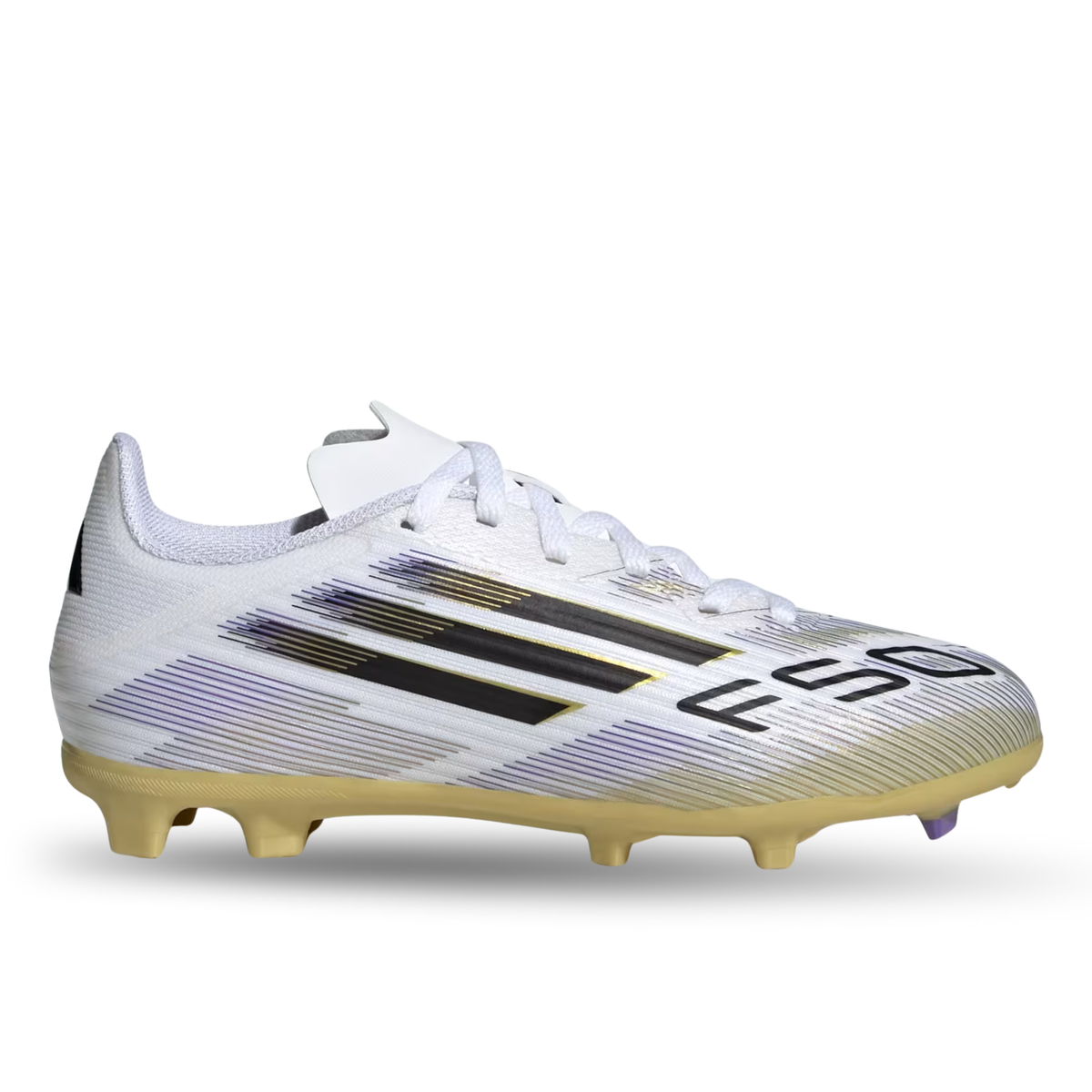 adidas Youth F50 League Firm Ground Multi Ground Jr. Soccer Cleats (White/Black/Gold Metallic)