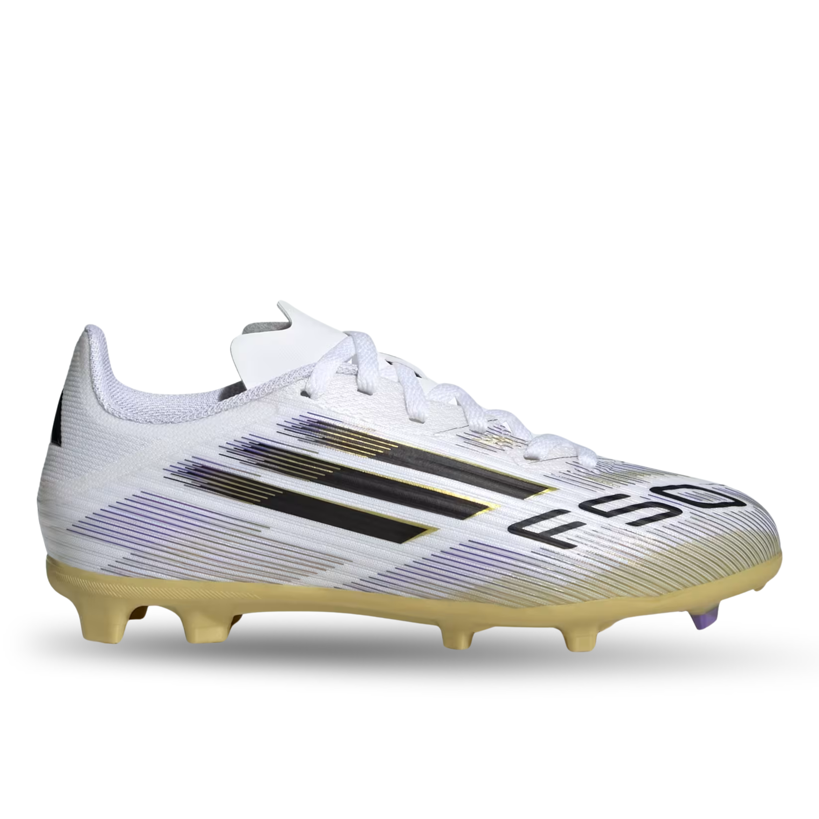 adidas Youth F50 League Firm Ground Multi Ground Jr. Soccer Cleats (White/Black/Gold Metallic)