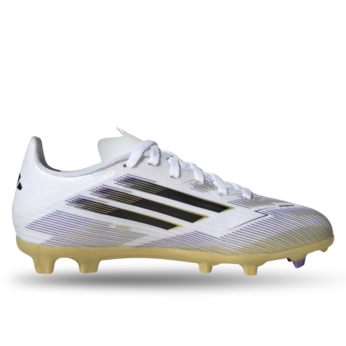 adidas Youth F50 League Firm Ground Multi Ground Jr. Soccer Cleats (White/Black/Gold Metallic)