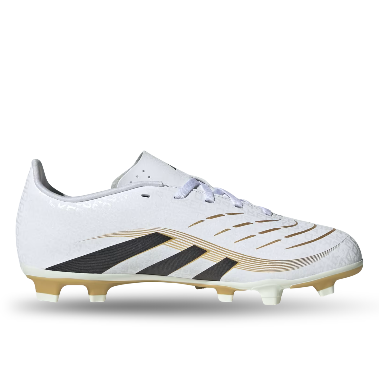 adidas Youth Jr. Predator Club Firm Ground Multi Ground Junior Soccer Cleats (White/Black/Gold Metallic)