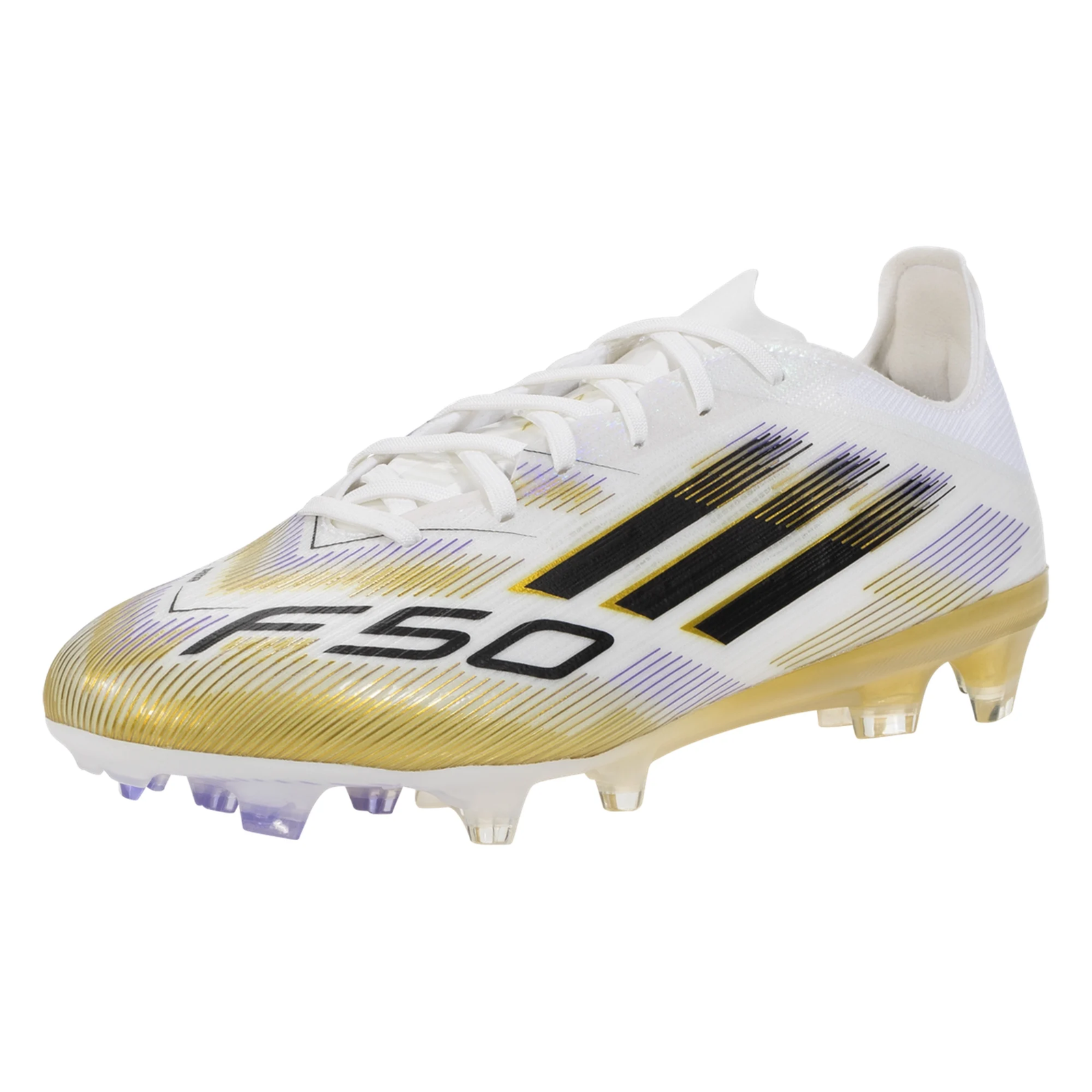 adidas F50 Pro Firm Ground Soccer Cleats (White/Black/Gold Metallic)