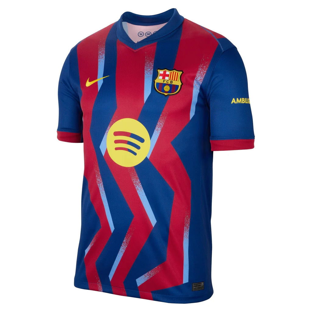 Nike Men's FC Barcelona Cubarsi 4th Jersey 25/26 w/ La Liga Patches (Blue/Red/Yellow)
