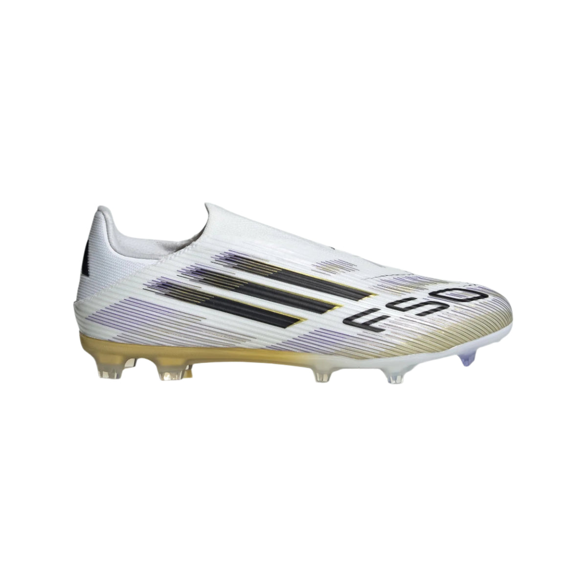 adidas F50 League Laceless FG Soccer Cleats (White/Black/Gold Metallic)