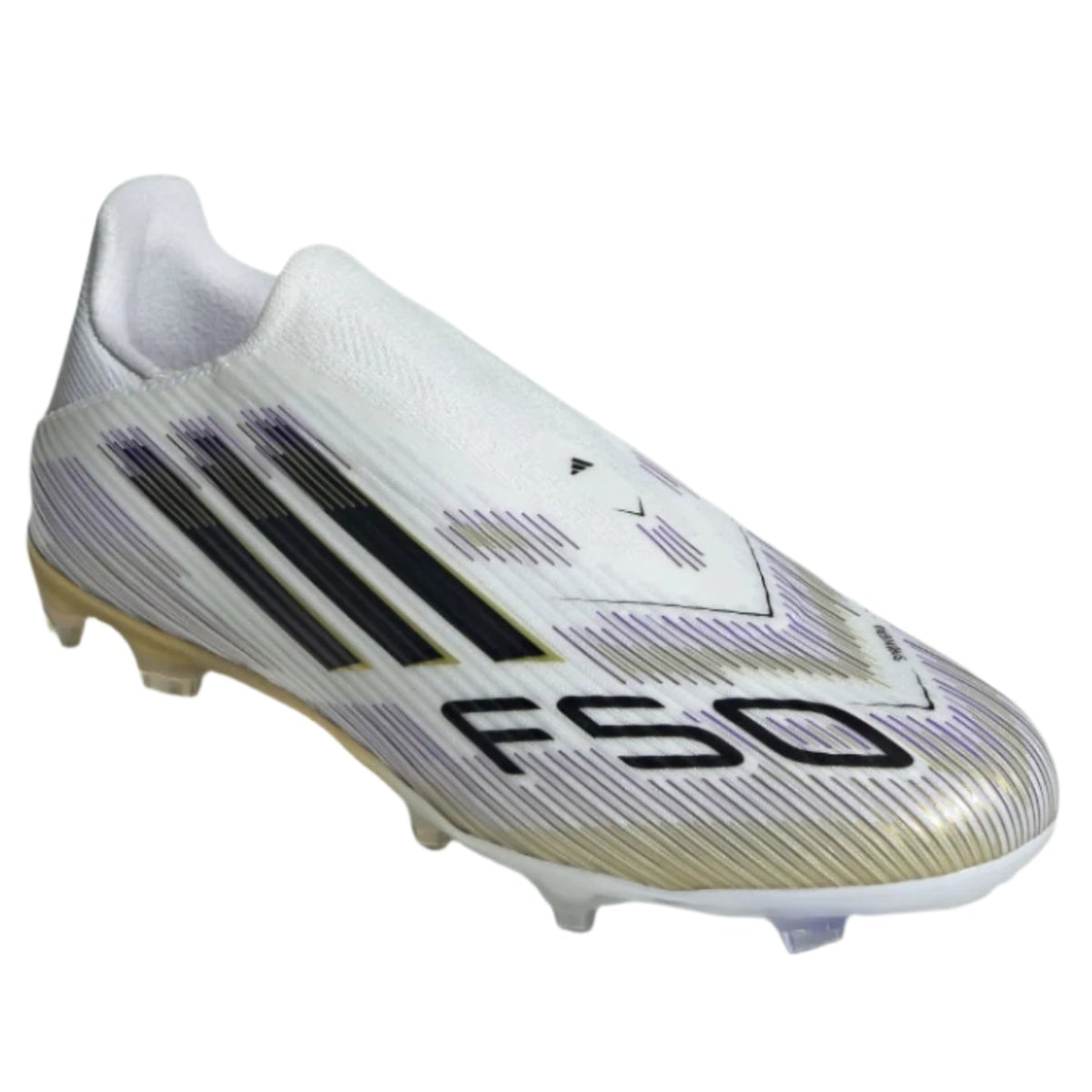 adidas F50 League Laceless FG Soccer Cleats (White/Black/Gold Metallic)