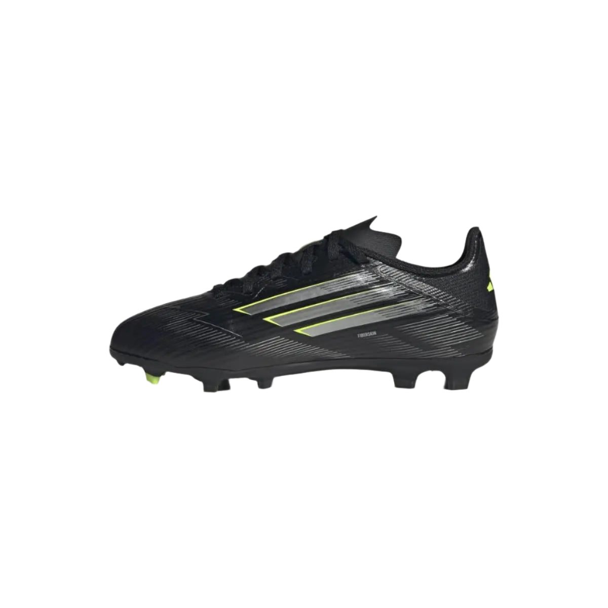 adidas Youth F50 League Firm Ground/Multi Ground Junior Soccer Cleats (Black/Iron Metallic/Lucid Lemon)