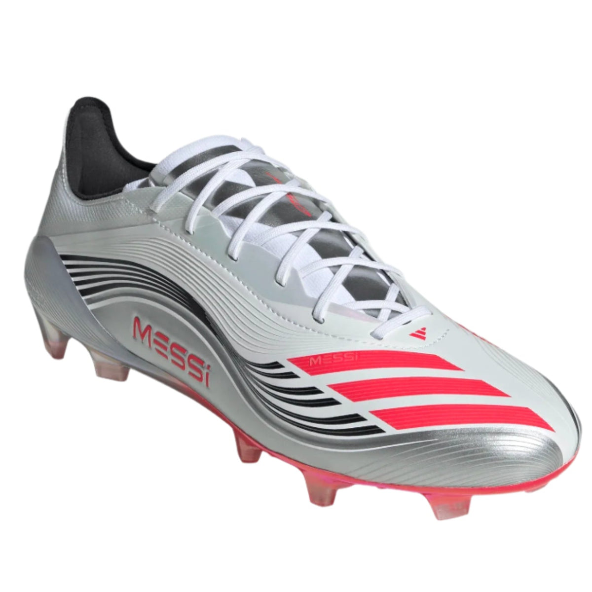 adidas F50 Messi Elite FG Soccer Cleats (White/Lucid Red/Silver Metallic)