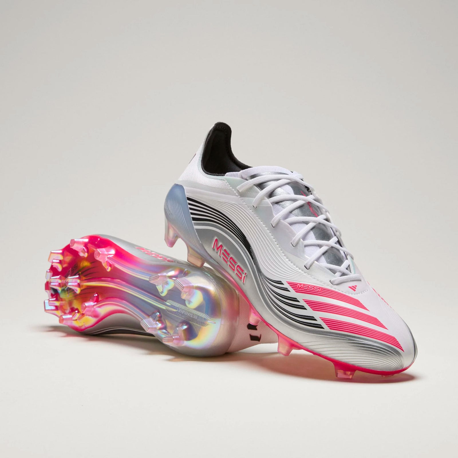 adidas F50 Messi Elite FG Soccer Cleats (White/Lucid Red/Silver Metallic)