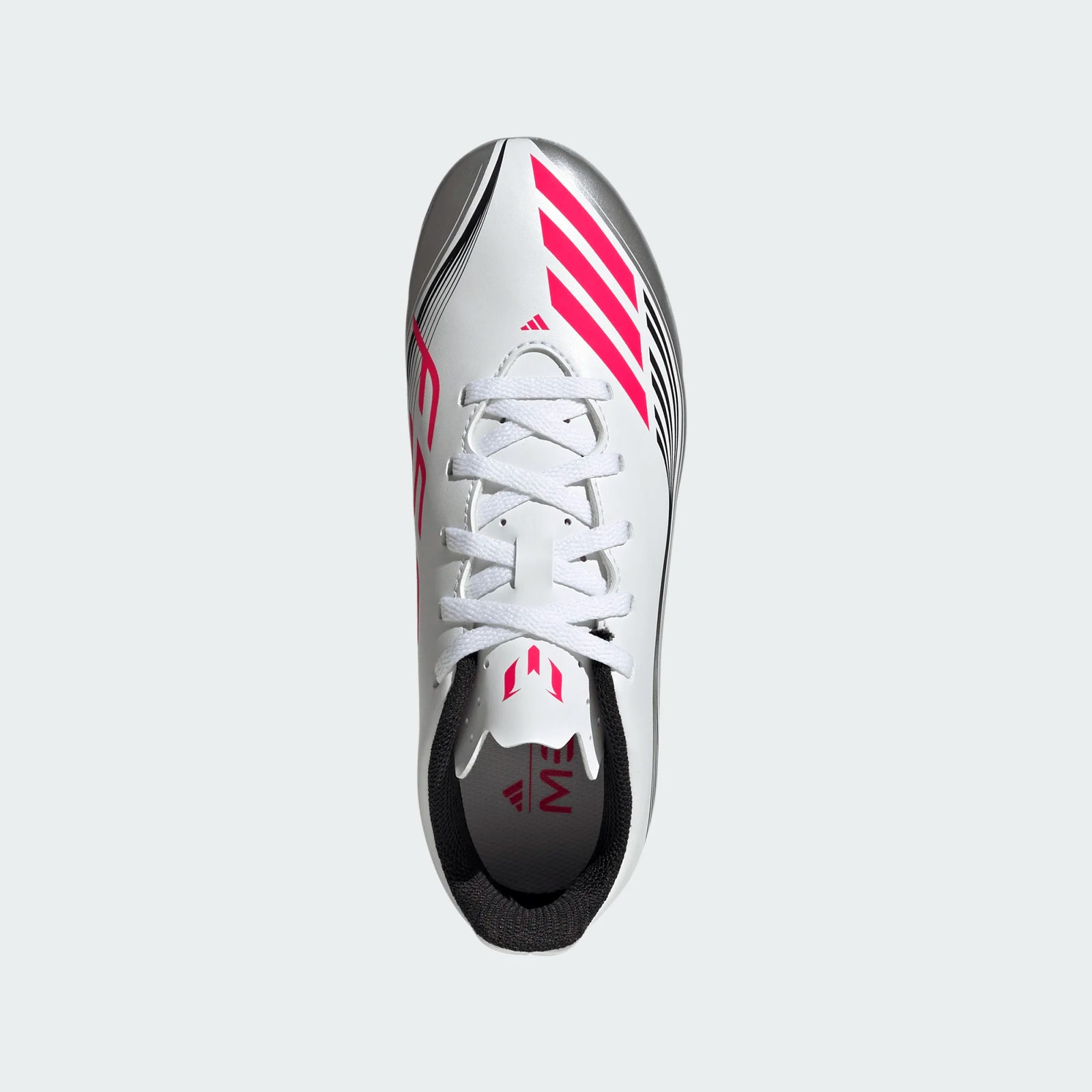 adidas Youth F50 Messi Club FG/MG Junior Soccer Cleats (White/Lucid Red/Silver Metallic)