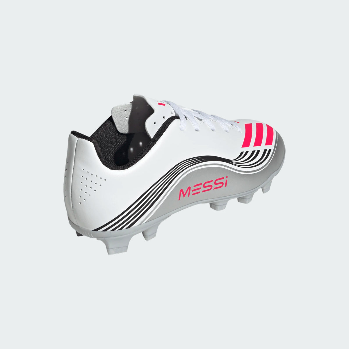 adidas Youth F50 Messi Club FG/MG Junior Soccer Cleats (White/Lucid Red/Silver Metallic)