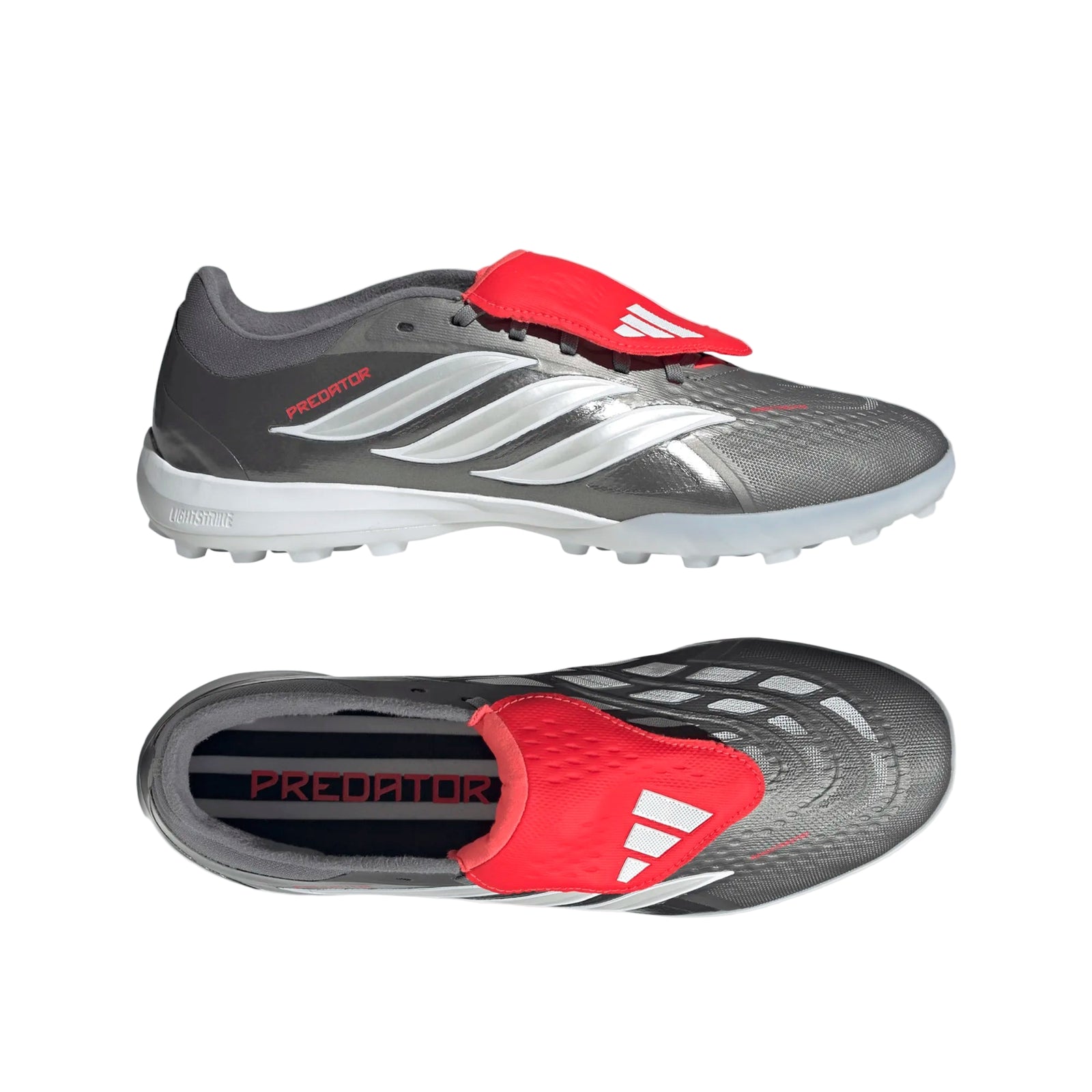 adidas Predator Pro Fold Tongue Turf FT TF Soccer Shoes (Iron Metallic/Zero Metallic/Lucid Red)