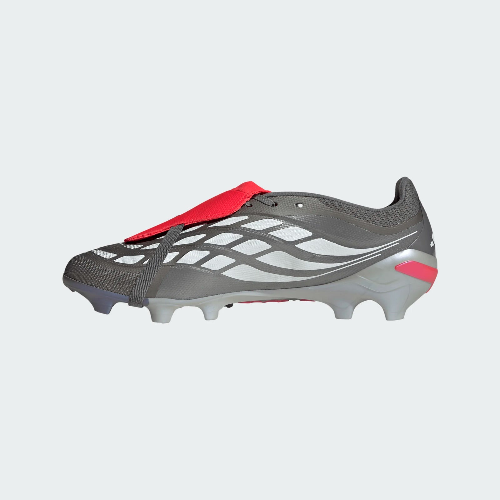 adidas Predator League FT Firm Ground Soccer Cleats (Iron Metallic/Zero Metallic/Lucid Red)