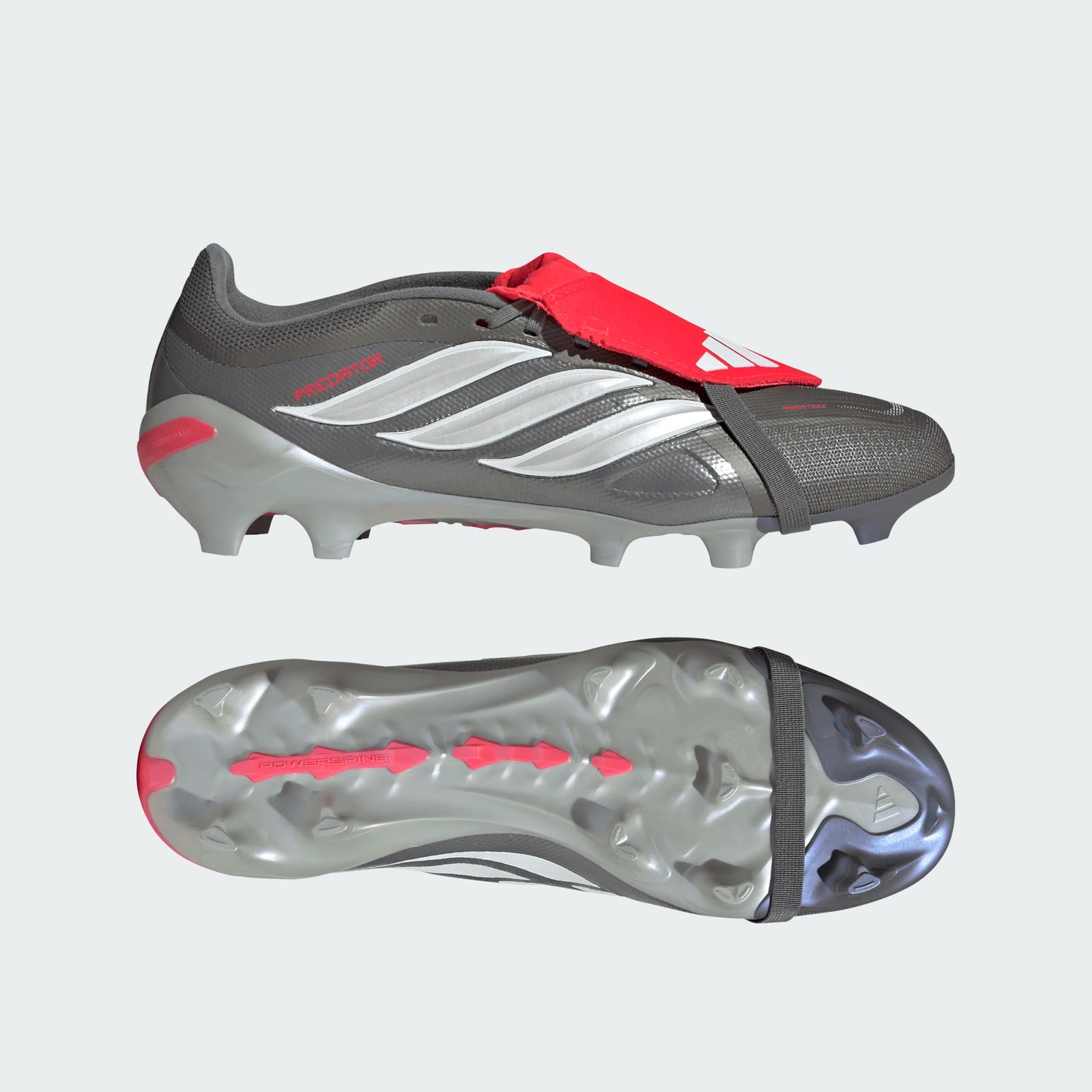 adidas Predator League FT Firm Ground Soccer Cleats (Iron Metallic/Zero Metallic/Lucid Red)