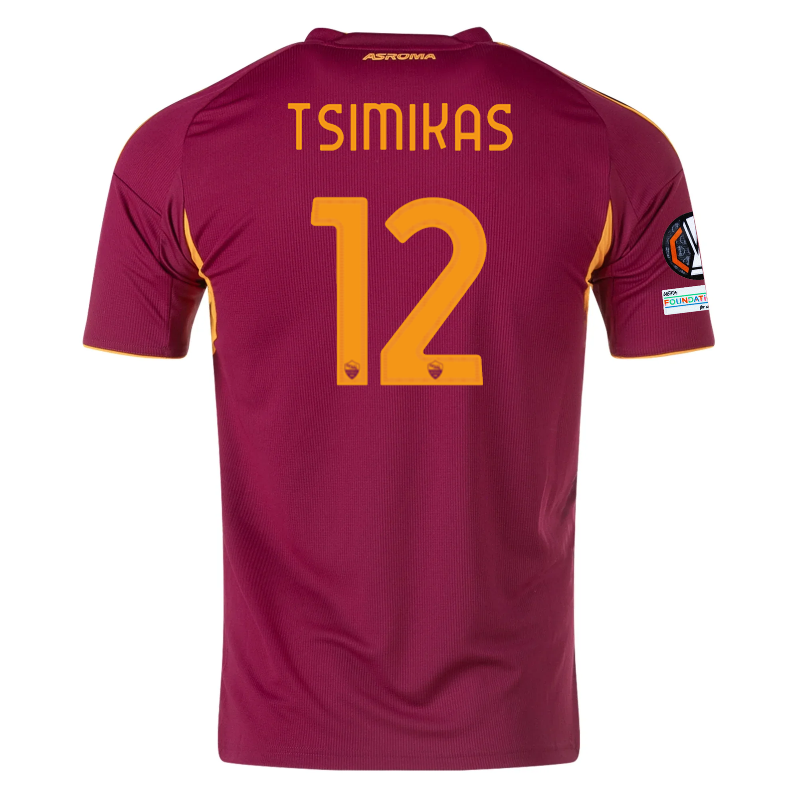 adidas Men's Roma Konstantinos Tsimikas Home Jersey w/ Europa League Patches 25/26 (Burgundy)