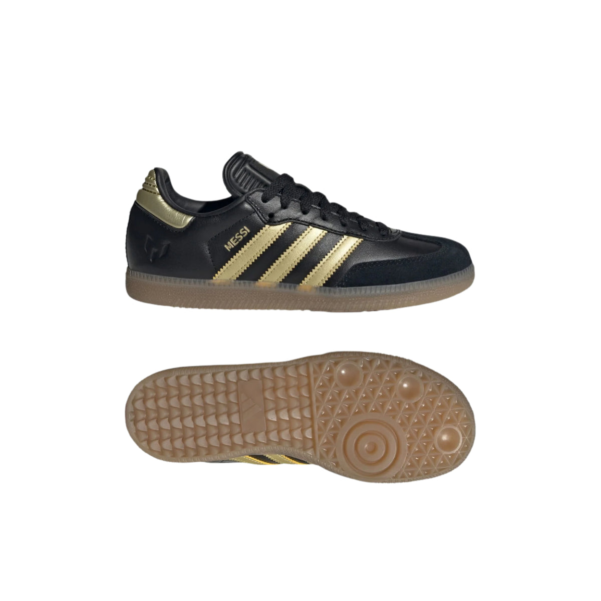 adidas Youth Jr Samba Messi J Indoor Shoes (Black/Gold Metallic/Gum)