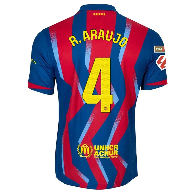 Nike Men's FC Barcelona R. Araujo 4th Jersey 25/26 w/ La Liga Patches (Blue/Red/Yellow)