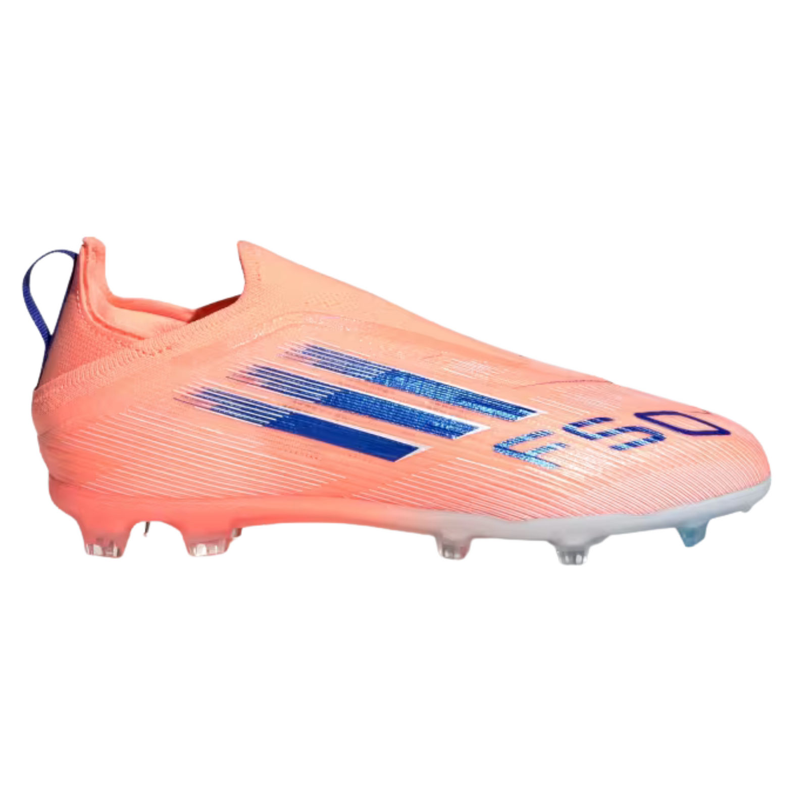 adidas Youth F50 Elite Laceless Junior Firm Ground Soccer cleats (Orange/Lucid Blue/White)