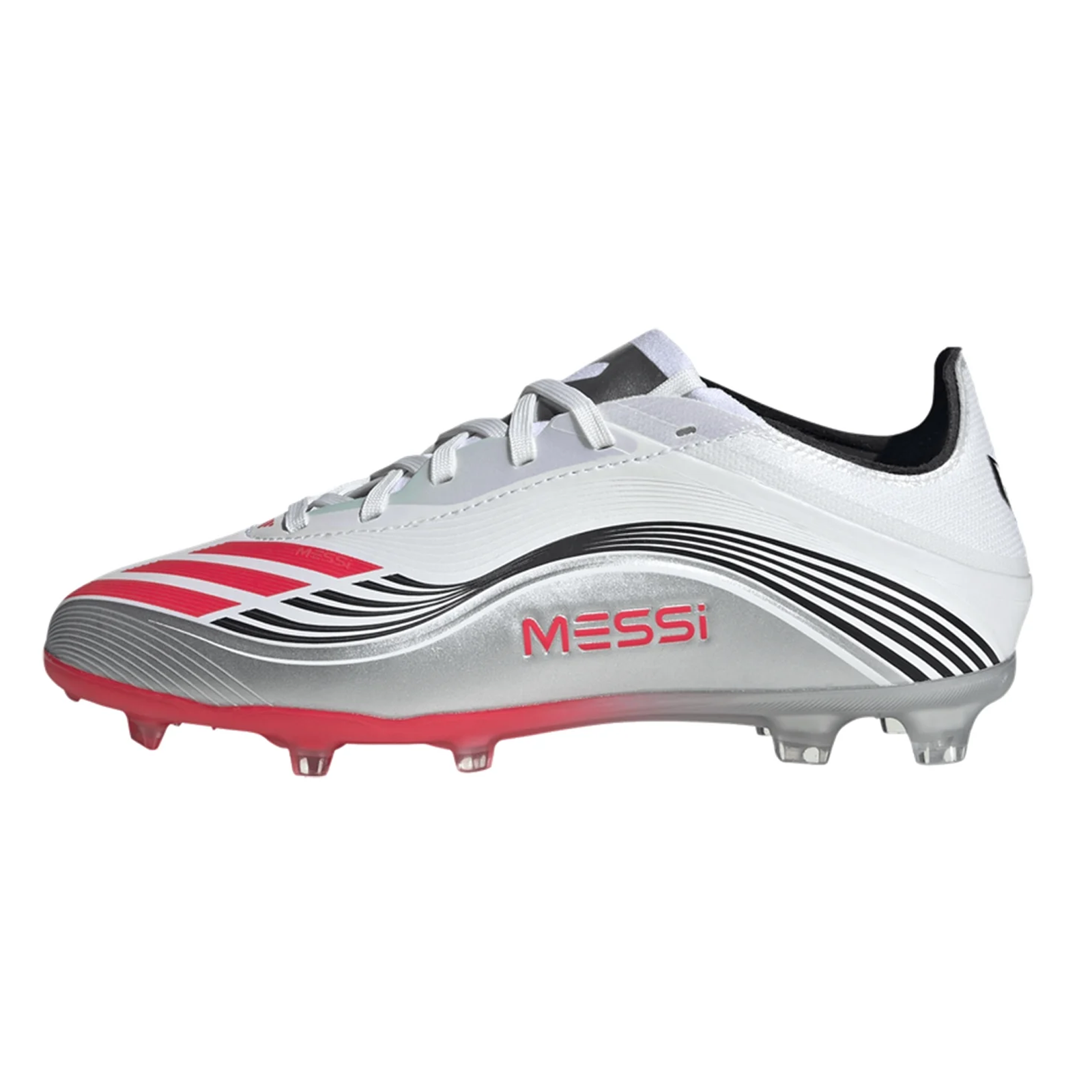 adidas F50 Messi Elite Firm Ground Junior Cleats (White/Lucid Red/Silver Metallic)