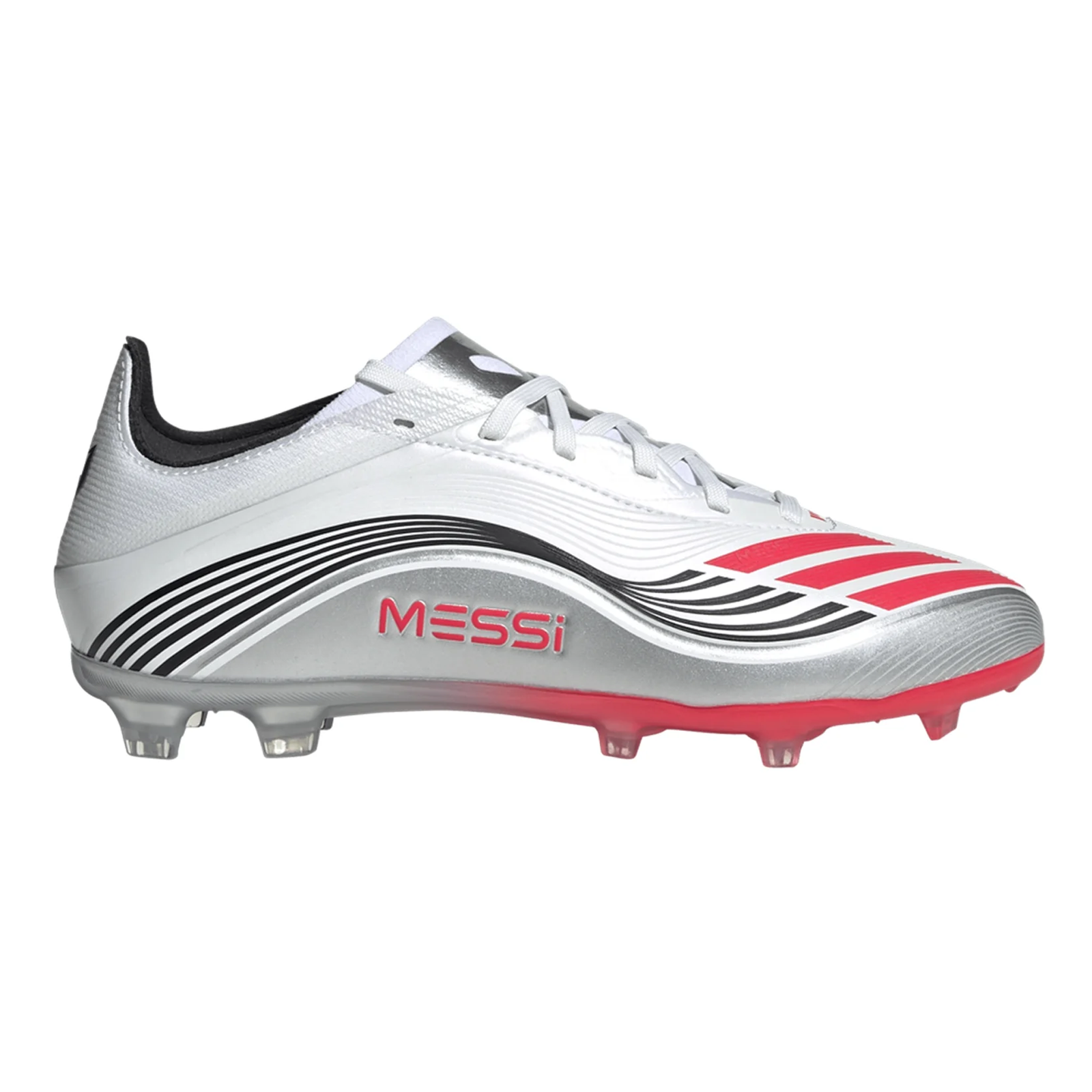 adidas F50 Messi Elite Firm Ground Junior Cleats (White/Lucid Red/Silver Metallic)