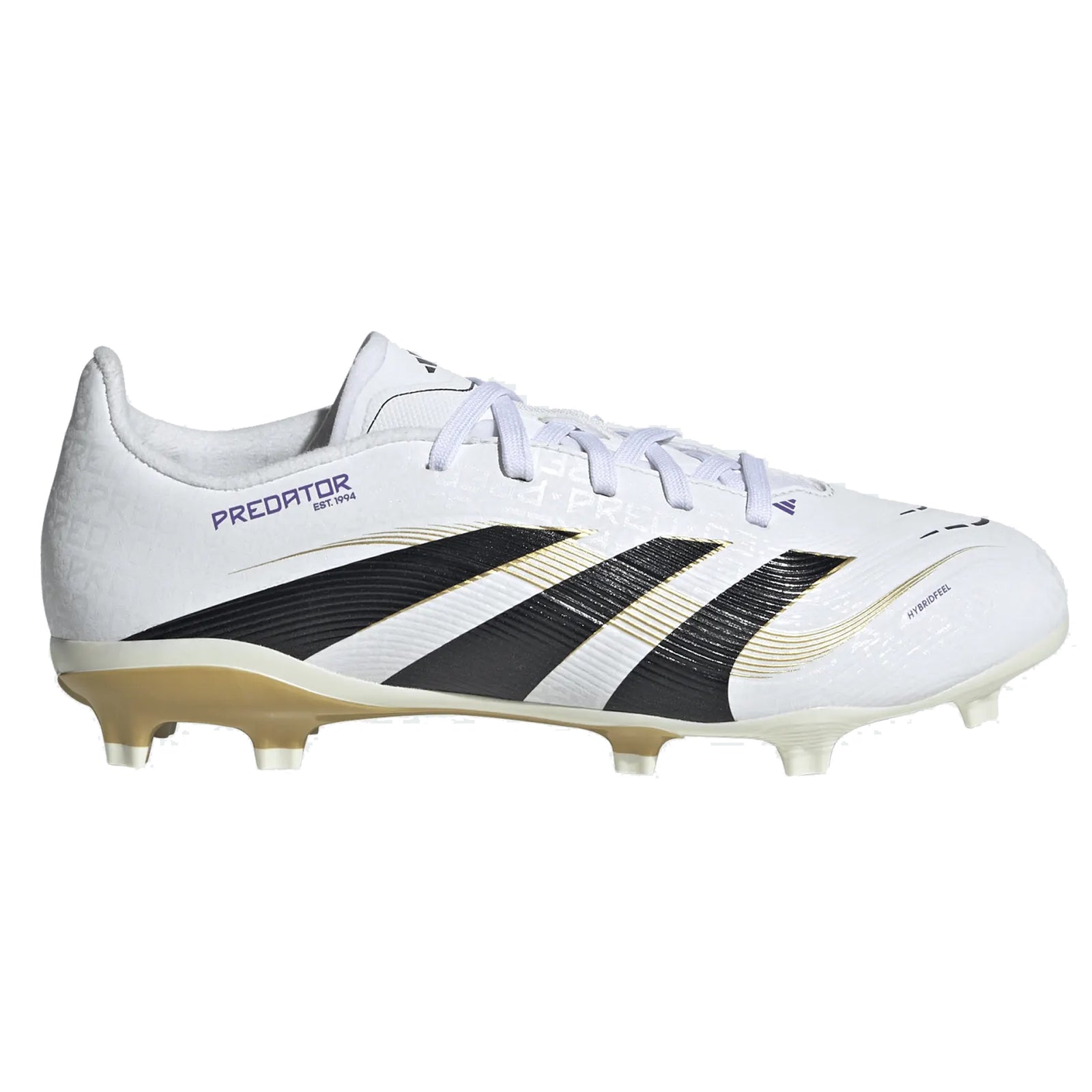 adidas Youth Jr. Predator League FG/MG Junior Soccer Cleats (White/Black/Gold Metallic)