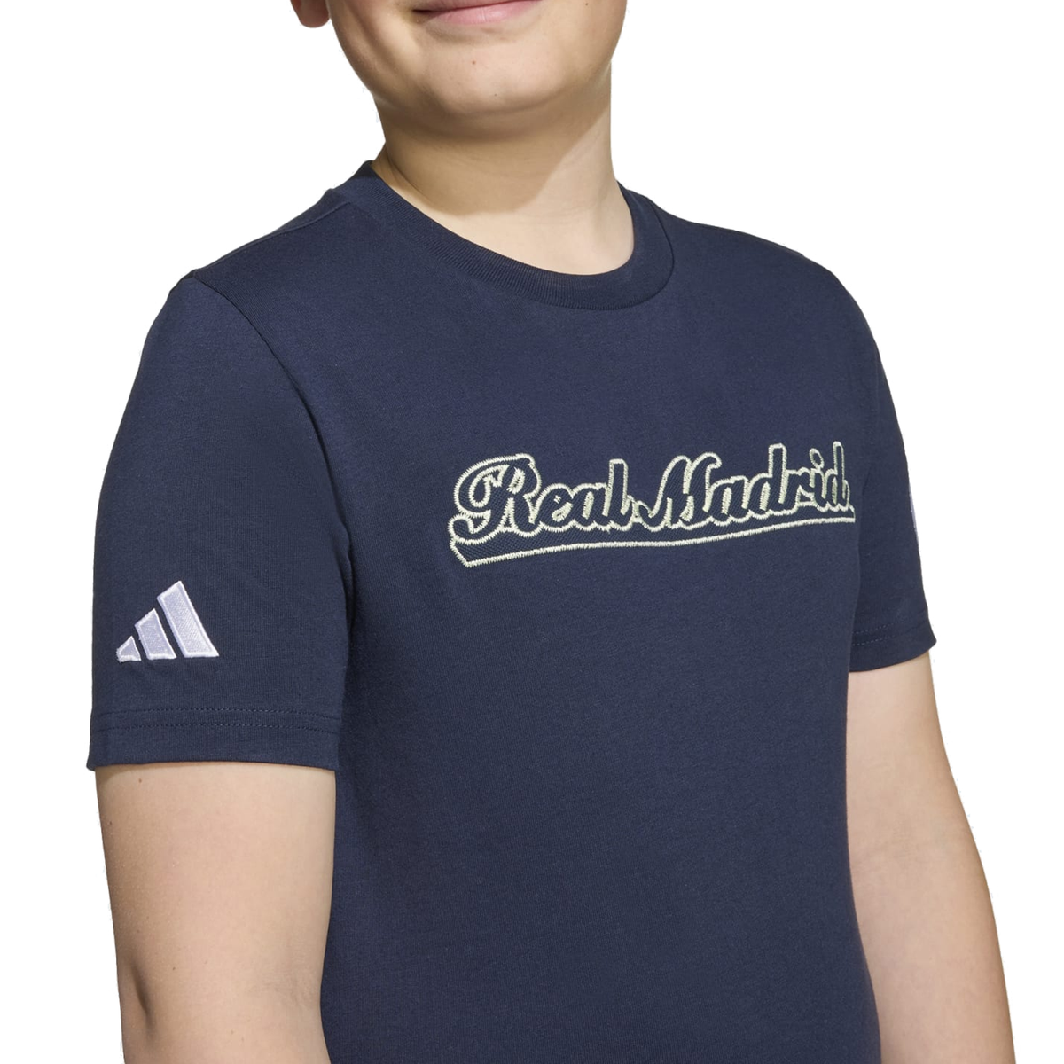 adidas Youth Real Madrid 25/26 Lettering T-Shirt (Legend Ink/White)