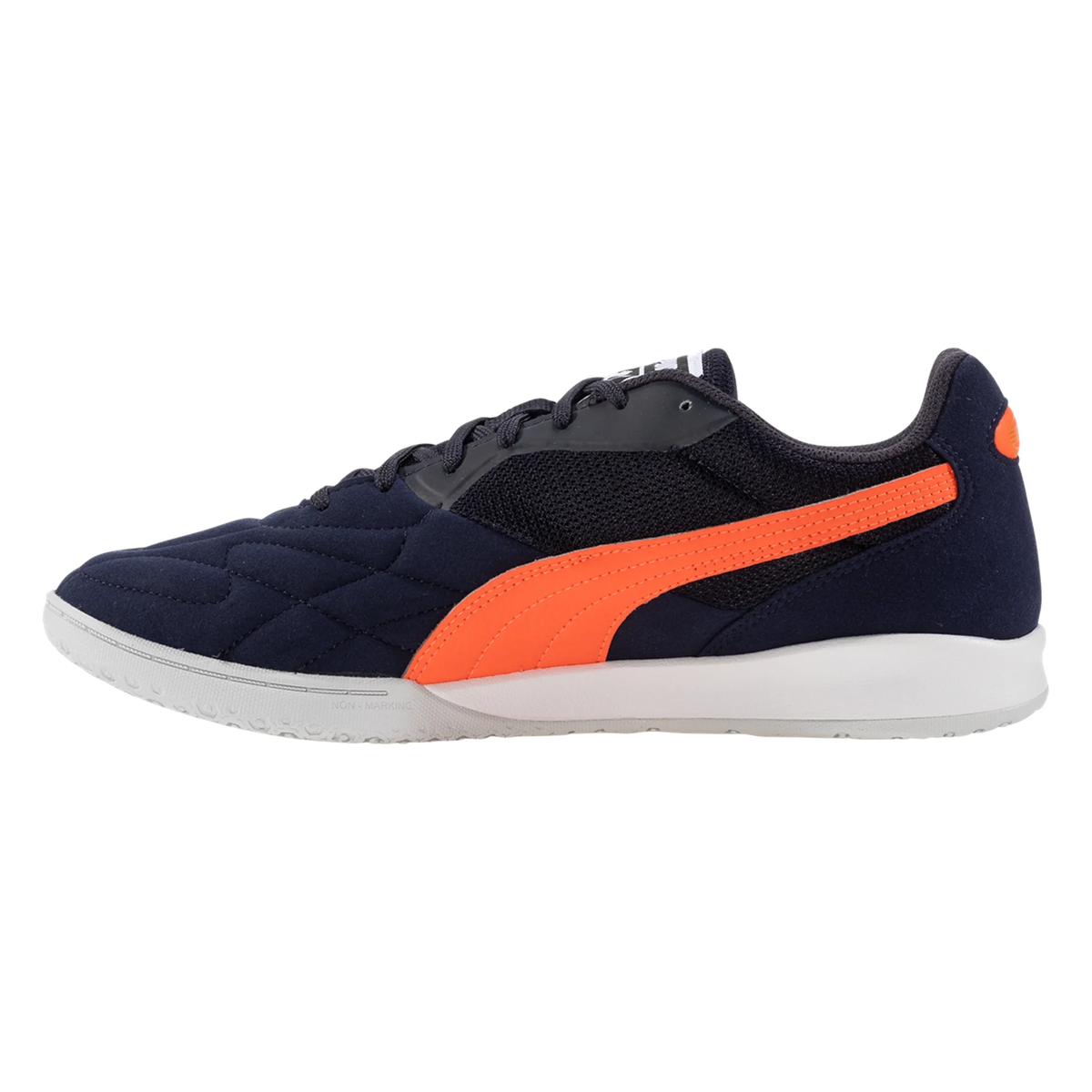 Puma King Top Indoor Soccer Shoes (Navy/Glowing Red/Silver Mist)