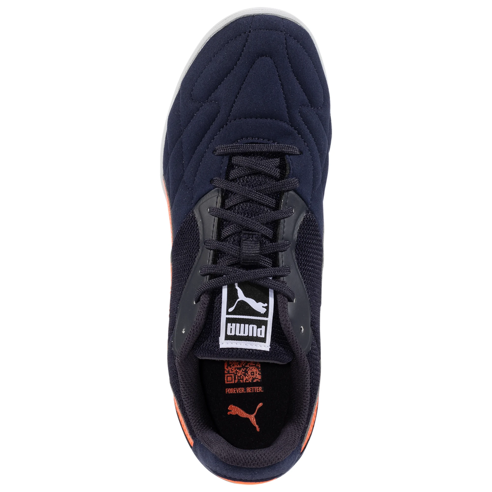 Puma King Top Indoor Soccer Shoes (Navy/Glowing Red/Silver Mist)