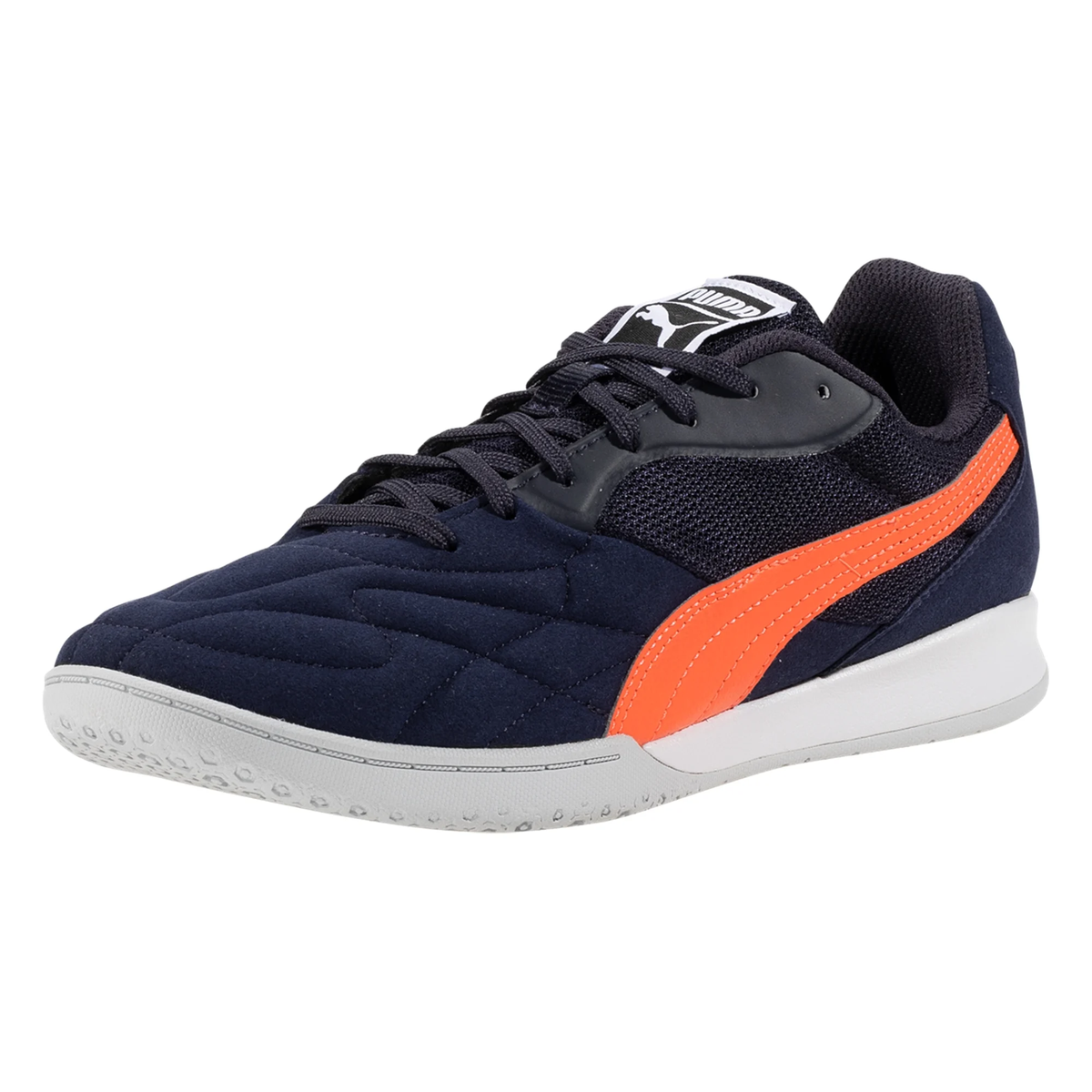 Puma King Top Indoor Soccer Shoes (Navy/Glowing Red/Silver Mist)