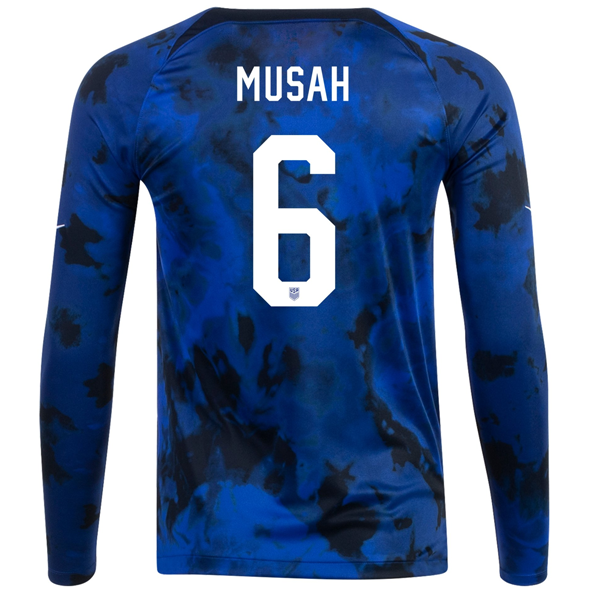 Nike Estados Unidos Yunus Musah Long Sleeve Away Jersey 22/23 (Azul brillante/Blanco)