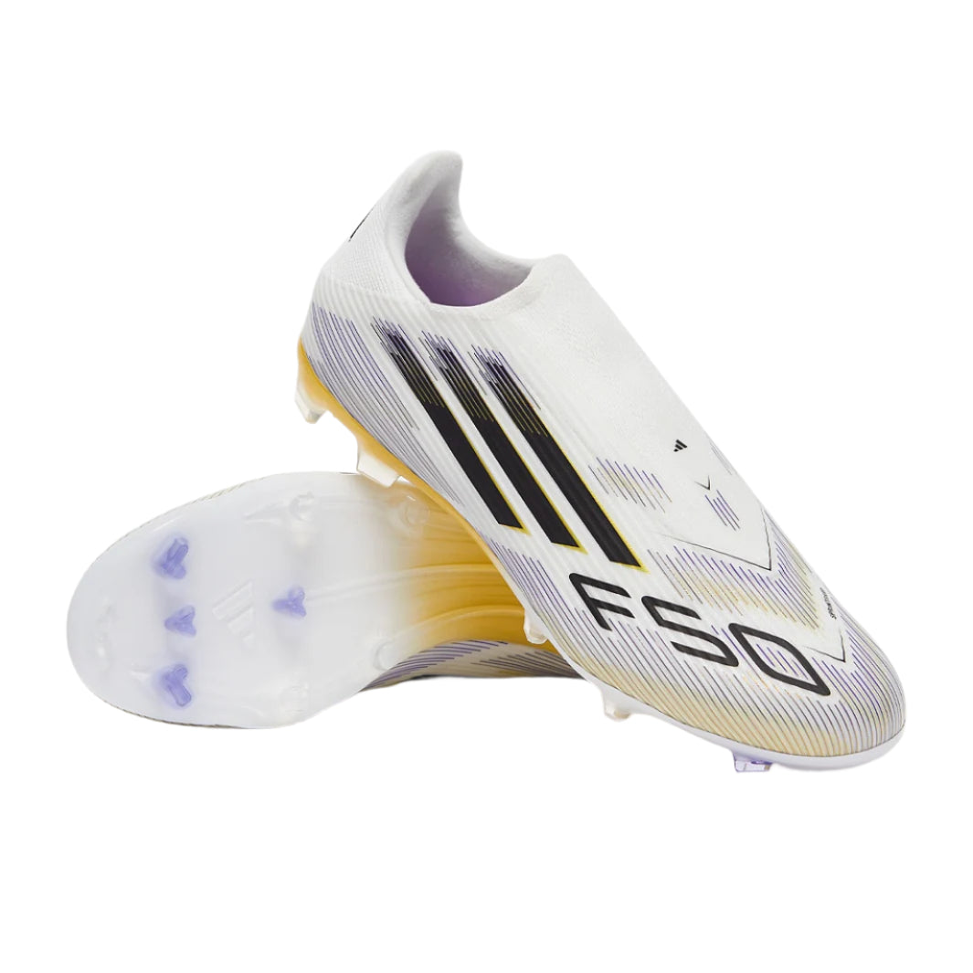 adidas F50 League Laceless FG Soccer Cleats (White/Black/Gold Metallic)