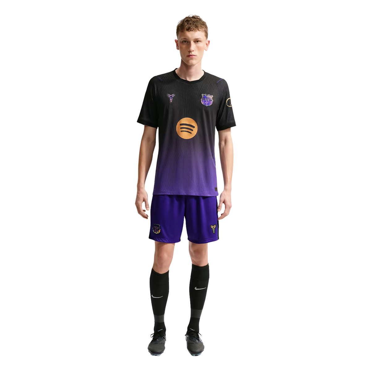 Nike Mens Barcelona Lamine Yamal Match Authentic Away Jersey w/ Champions League 26/27 (Purple/Metallic Gold)
