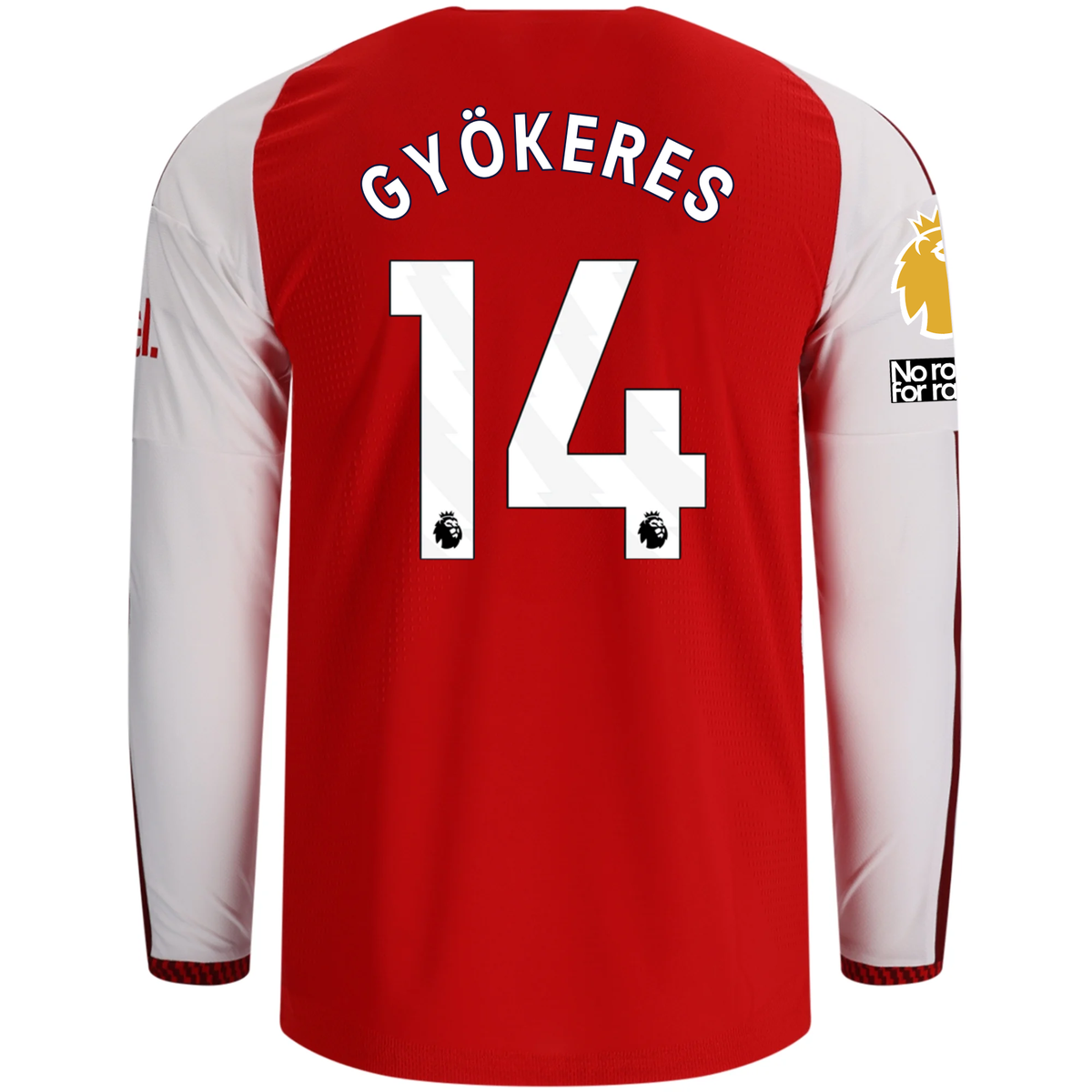 adidas Mens Arsenal Authentic Viktor Gyökeres Long Sleeve Home Jersey w/ EPL + No Room for Racism Patches 26/27 (Better Scarlet)