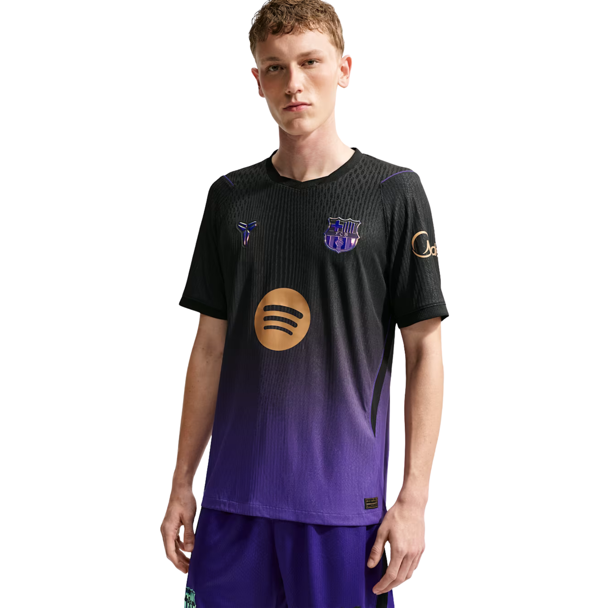Nike Mens Barcelona Lamine Yamal Match Authentic Away Jersey w/ Champions League 26/27 (Purple/Metallic Gold)