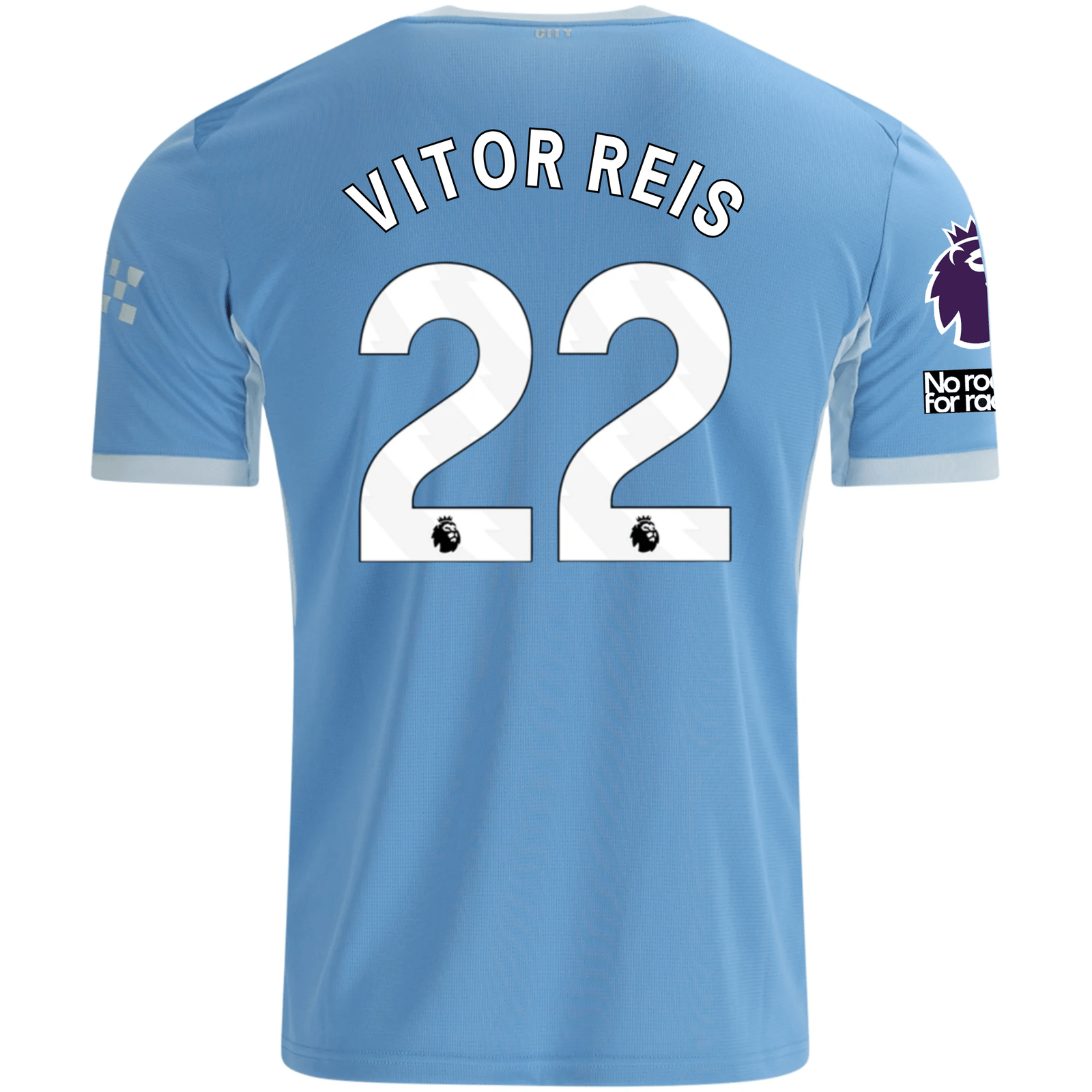 Puma Mens Manchester City Vitor Reis Home Jersey EPL + No Room For Racism Patches 26/27 (Team Light Blue/Icey Blue)