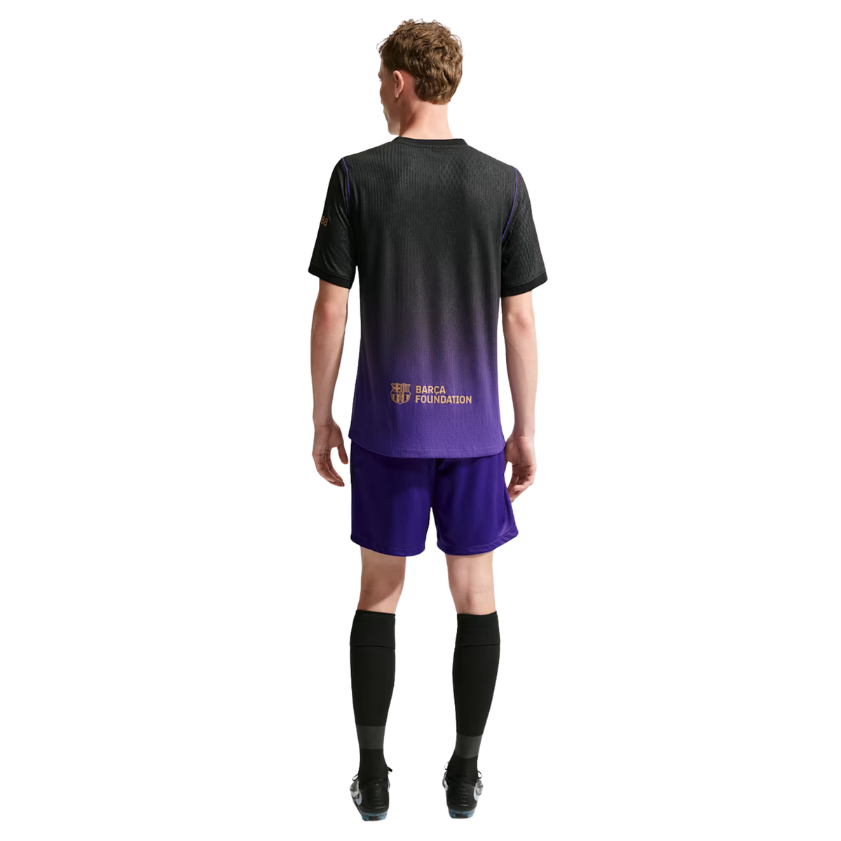 Nike Mens Barcelona Lamine Yamal Match Authentic Away Jersey w/ Champions League 26/27 (Purple/Metallic Gold)