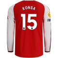 adidas Mens Arsenal Authentic Ezri Konsa Long Sleeve Home Jersey w/ EPL + No Room for Racism Patches 26/27 (Better Scarlet)
