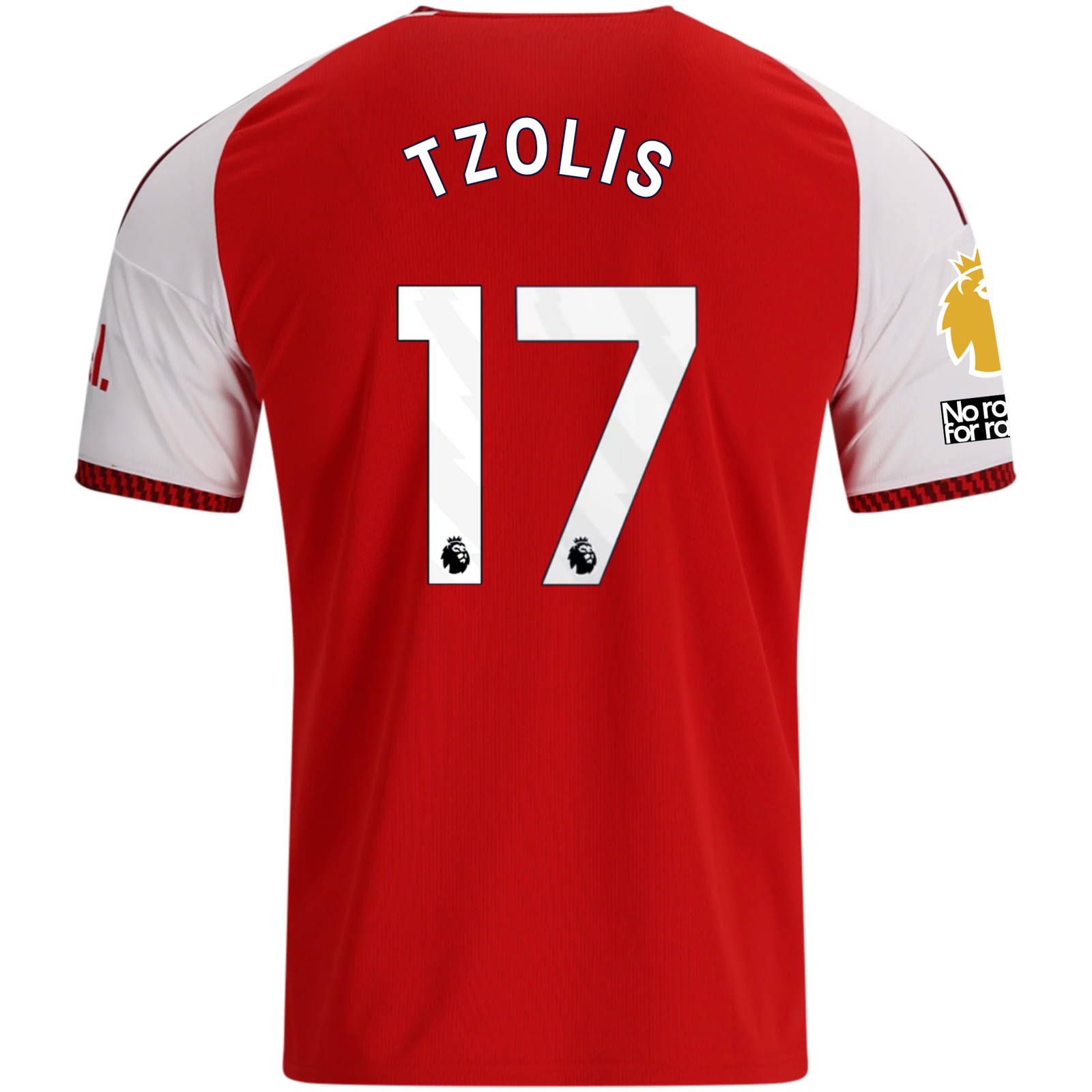 adidas Mens Arsenal Christos Tzolis Home Jersey w/ EPL + No Room For Racism Patches 26/27 (Red)