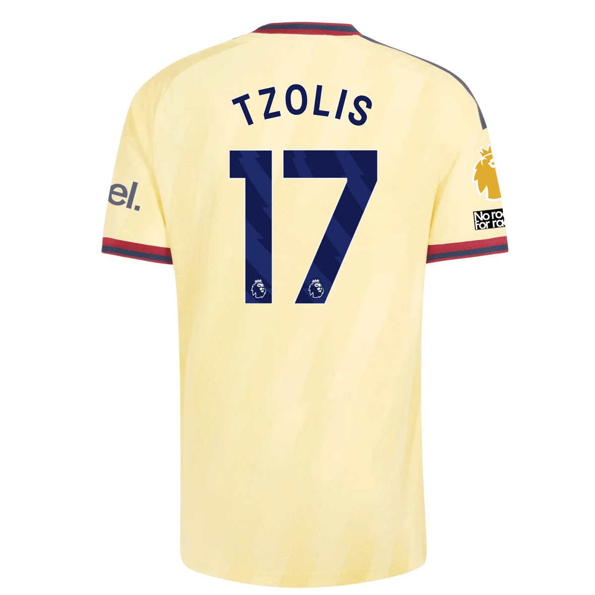 adidas Mens Arsenal Christos Tzolis Authentic Third Jersey w/ EPL + No Room For Racism 26/27 (Yellow)