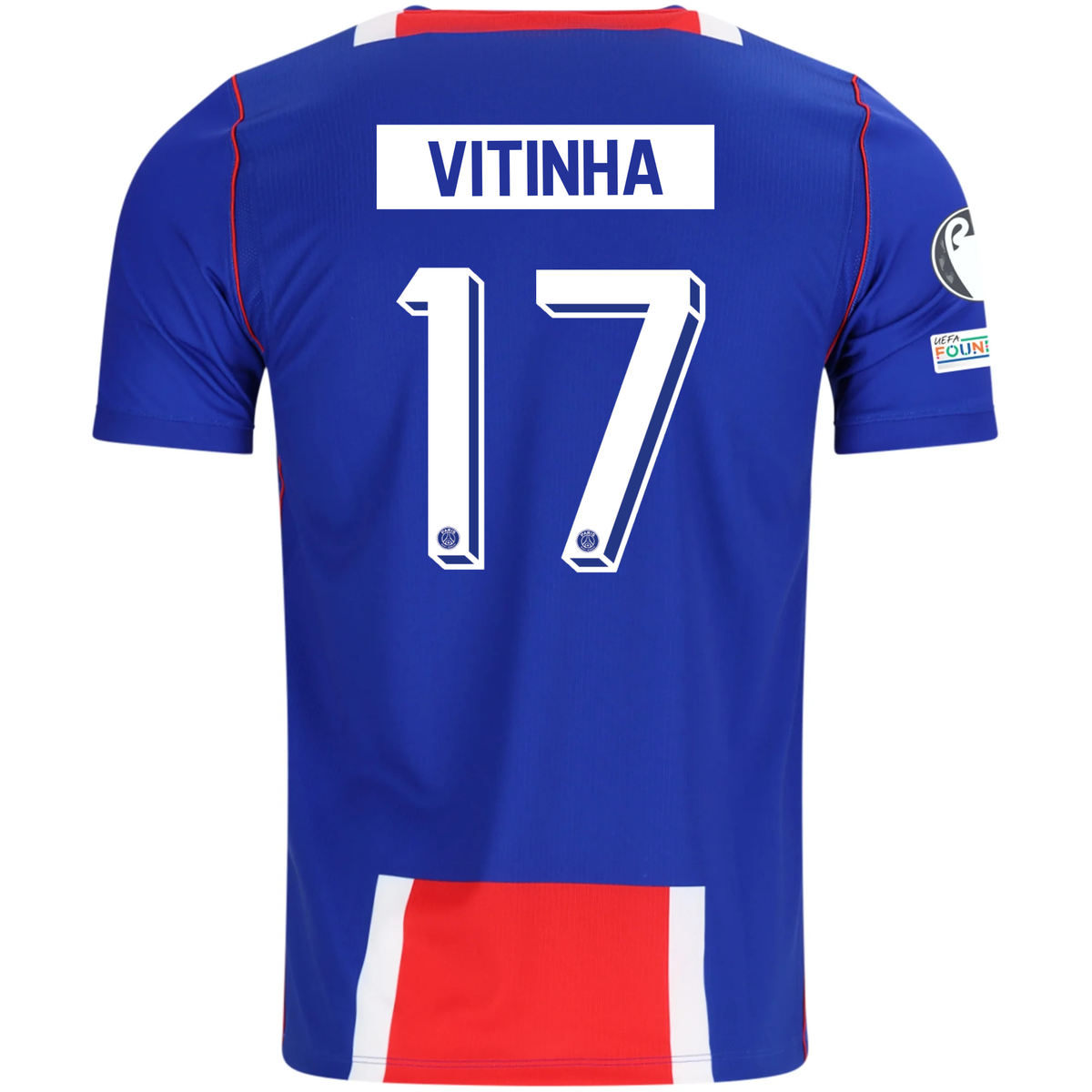 Nike Mens Paris Saint-Germain Vitinha Home Jersey w/ Champions League Patches 26/27 (Blue/White/Red)