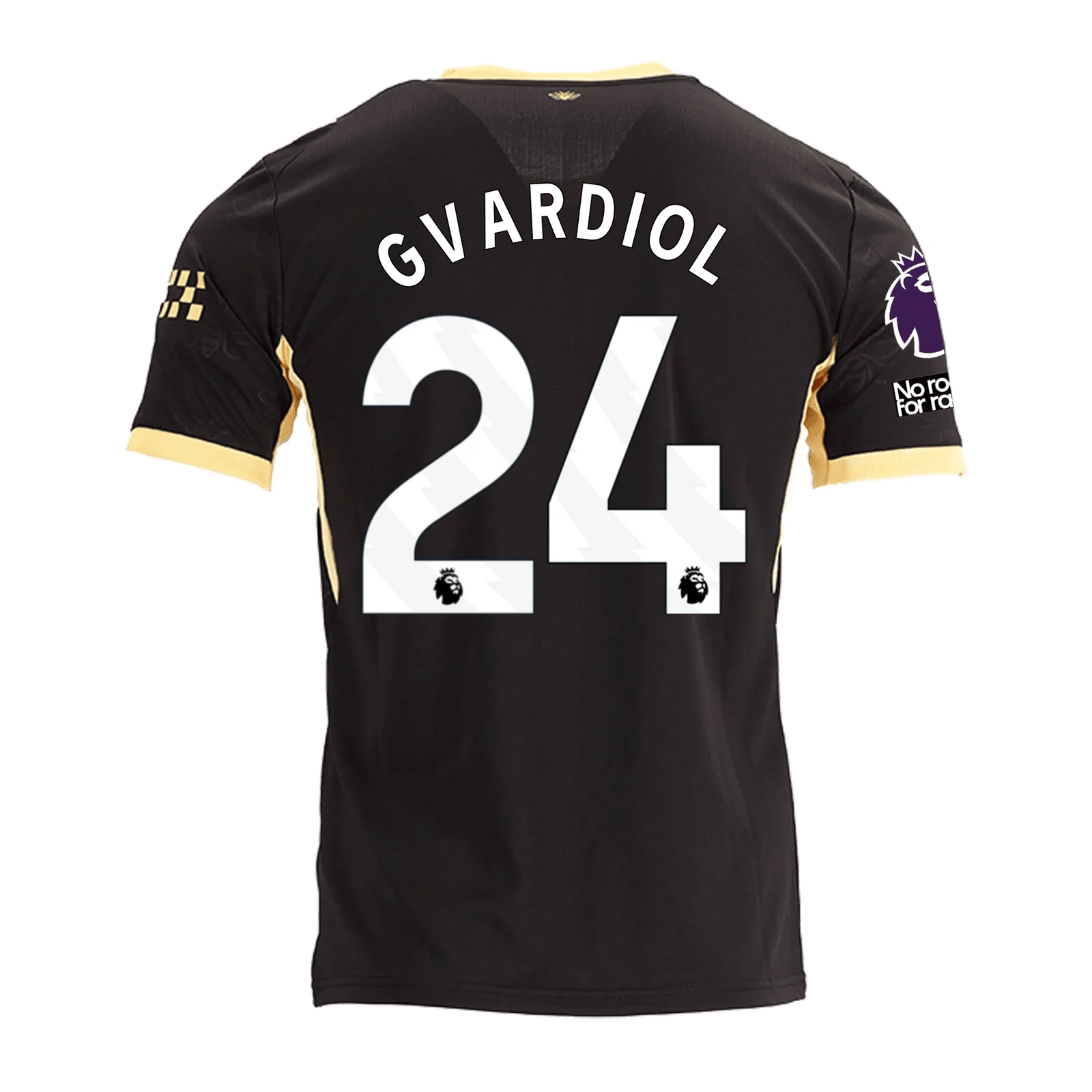 Puma Mens Manchester City Joško Gvardiol Away Jersey w/ EPL + No Room For Racism Patches 26/27 (Black/Yellow)