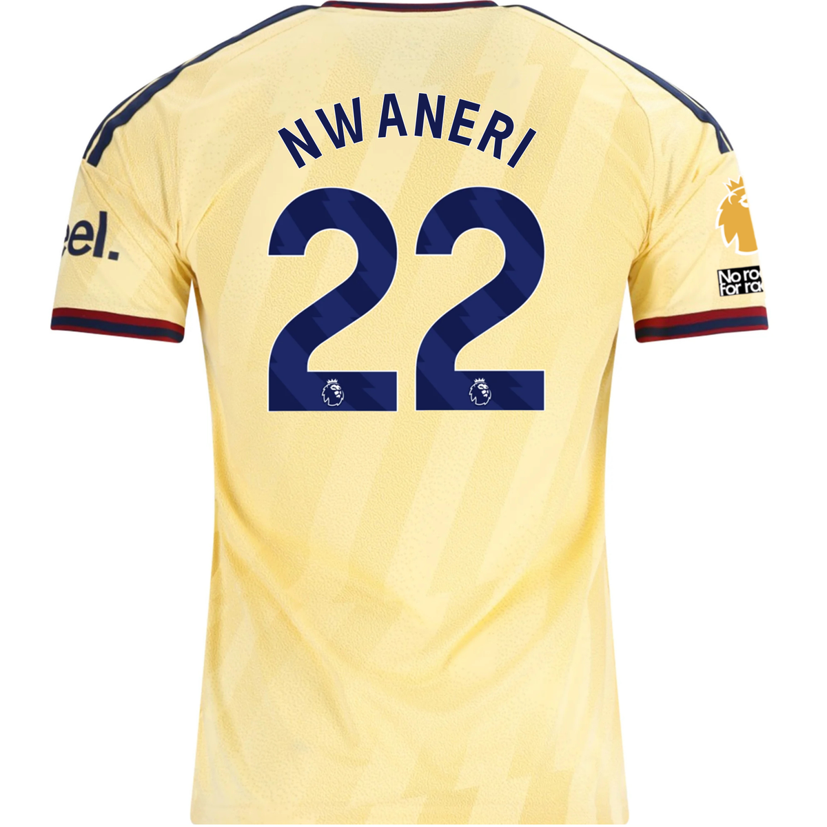 adidas Men's Arsenal FC Ethan Nwaneri Third Jersey w/ EPL + No Room For Racism Patches 26/27 (Yellow)