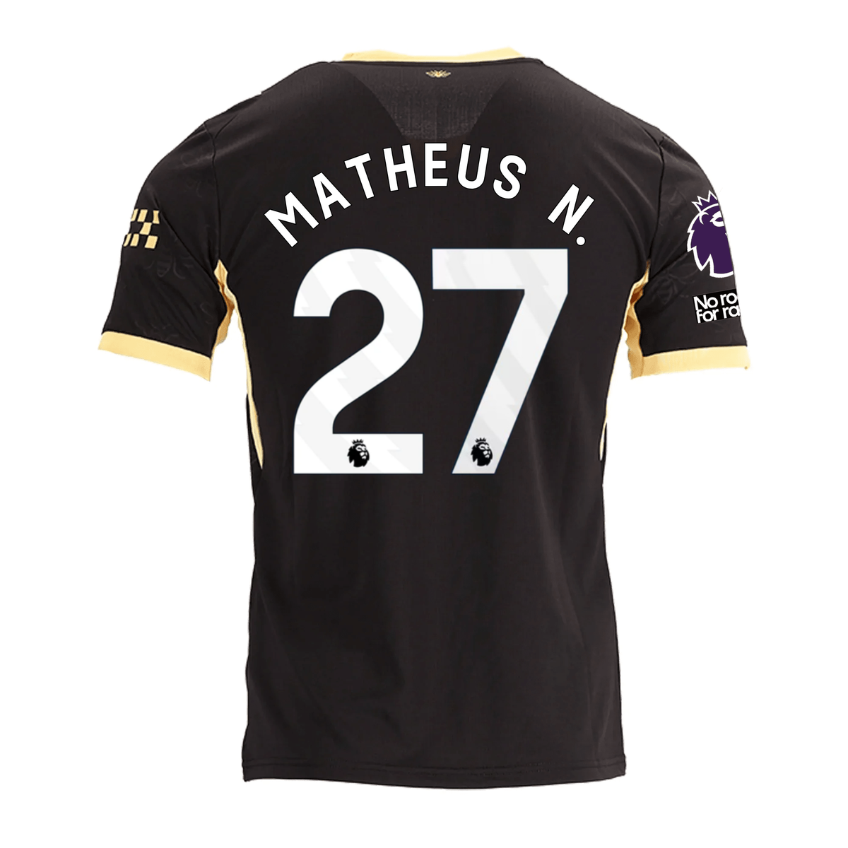 Puma Mens Manchester City Matheus Nunes Away Jersey w/ EPL + No Room For Racism Patches 26/27 (Black/Yellow)