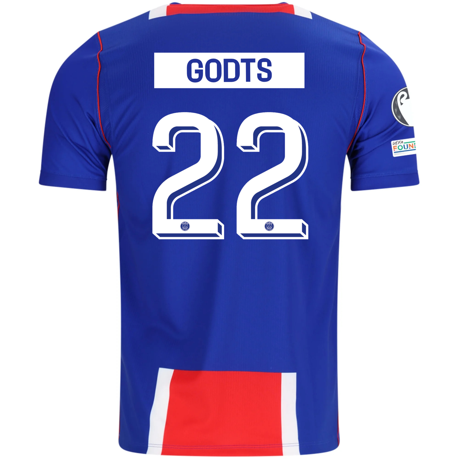 Nike Mens Paris Saint-Germain Mika Godts Home Jersey w/ Champions League Patches 26/27 (Blue/White/Red)