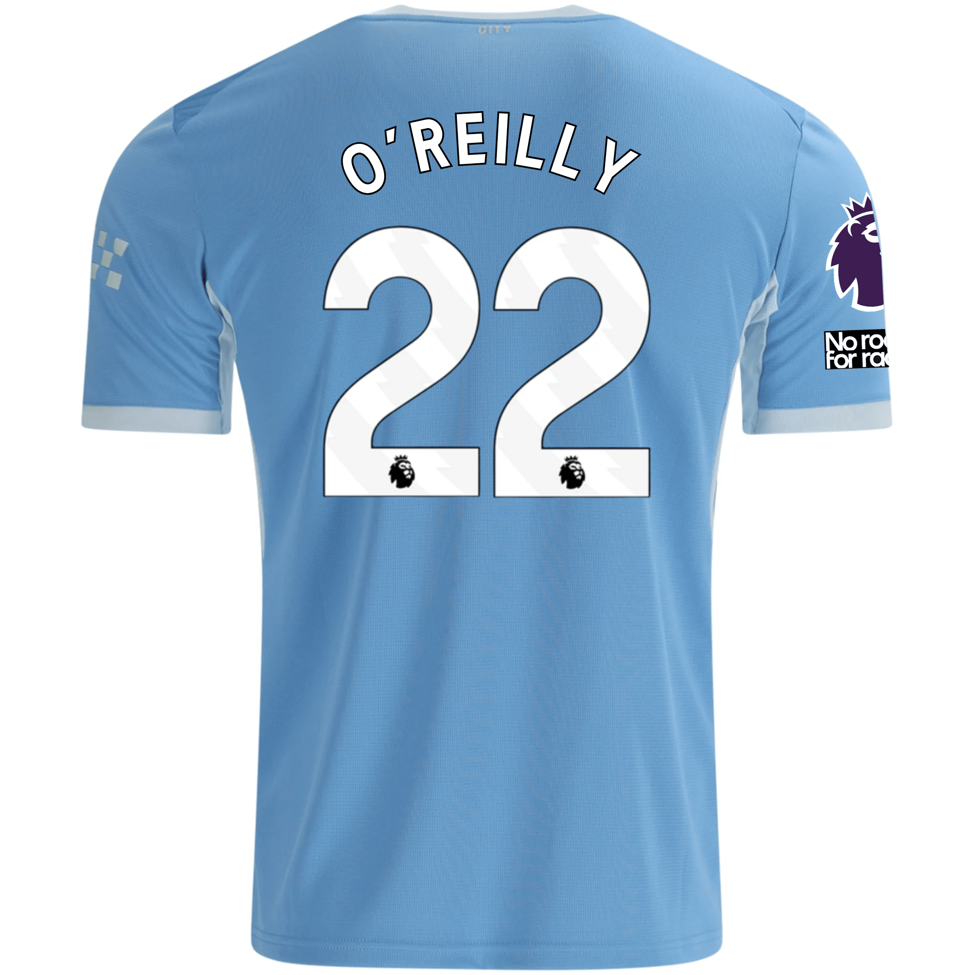 Puma Mens Manchester City Nico O'Reilly Home Jersey EPL + No Room For Racism Patches 26/27 (Team Light Blue/Icey Blue)