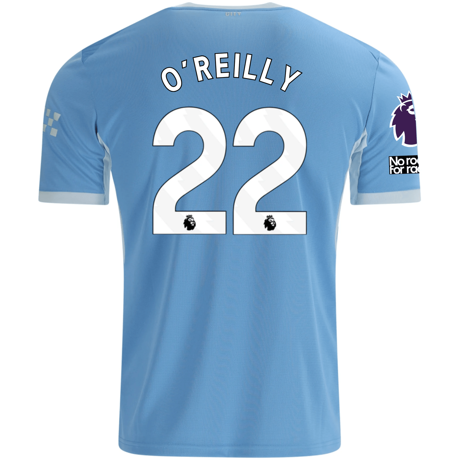 Puma Mens Manchester City Nico O'Reilly Home Jersey EPL + No Room For Racism Patches 26/27 (Team Light Blue/Icey Blue)