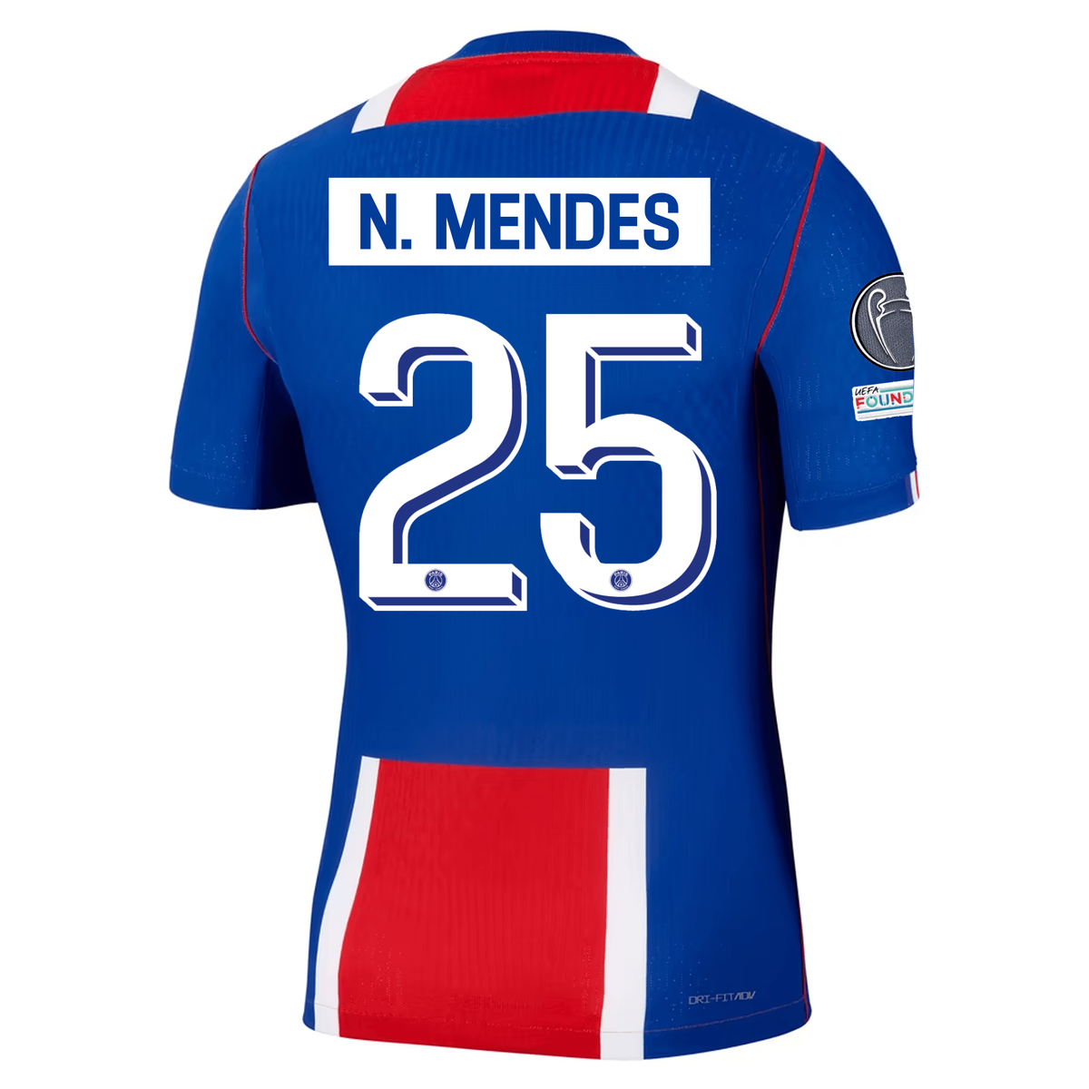 Nike Paris Saint-Germain Match Authentic Nuno Mendes Home Jersey w/ Champions League Patches 26/27 (Old Royal/White/Red)