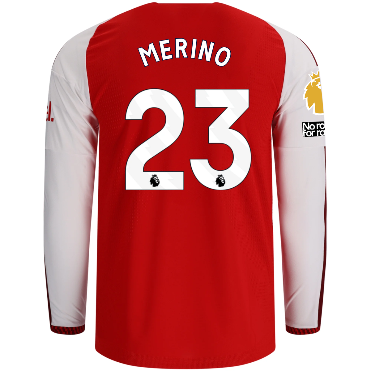 adidas Mens Arsenal Authentic Mikel Merino Long Sleeve Home Jersey w/ EPL + No Room for Racism Patches 26/27 (Better Scarlet)