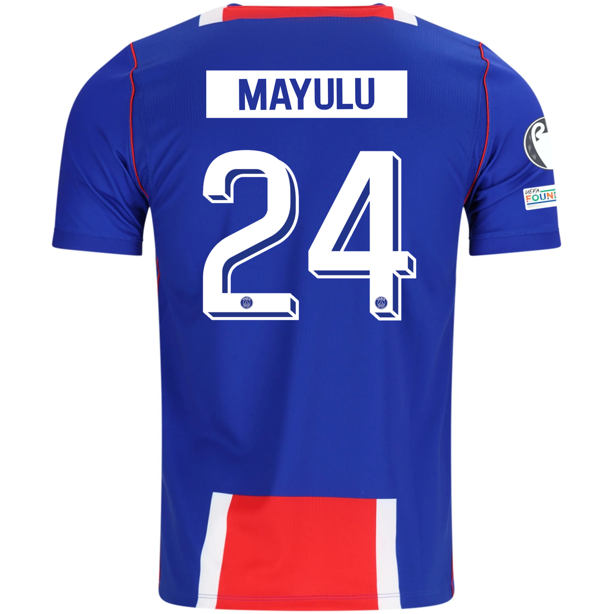 Nike Mens Paris Saint-Germain Senny Mayulu Home Jersey w/ Champions League Patches 26/27 (Blue/White/Red)