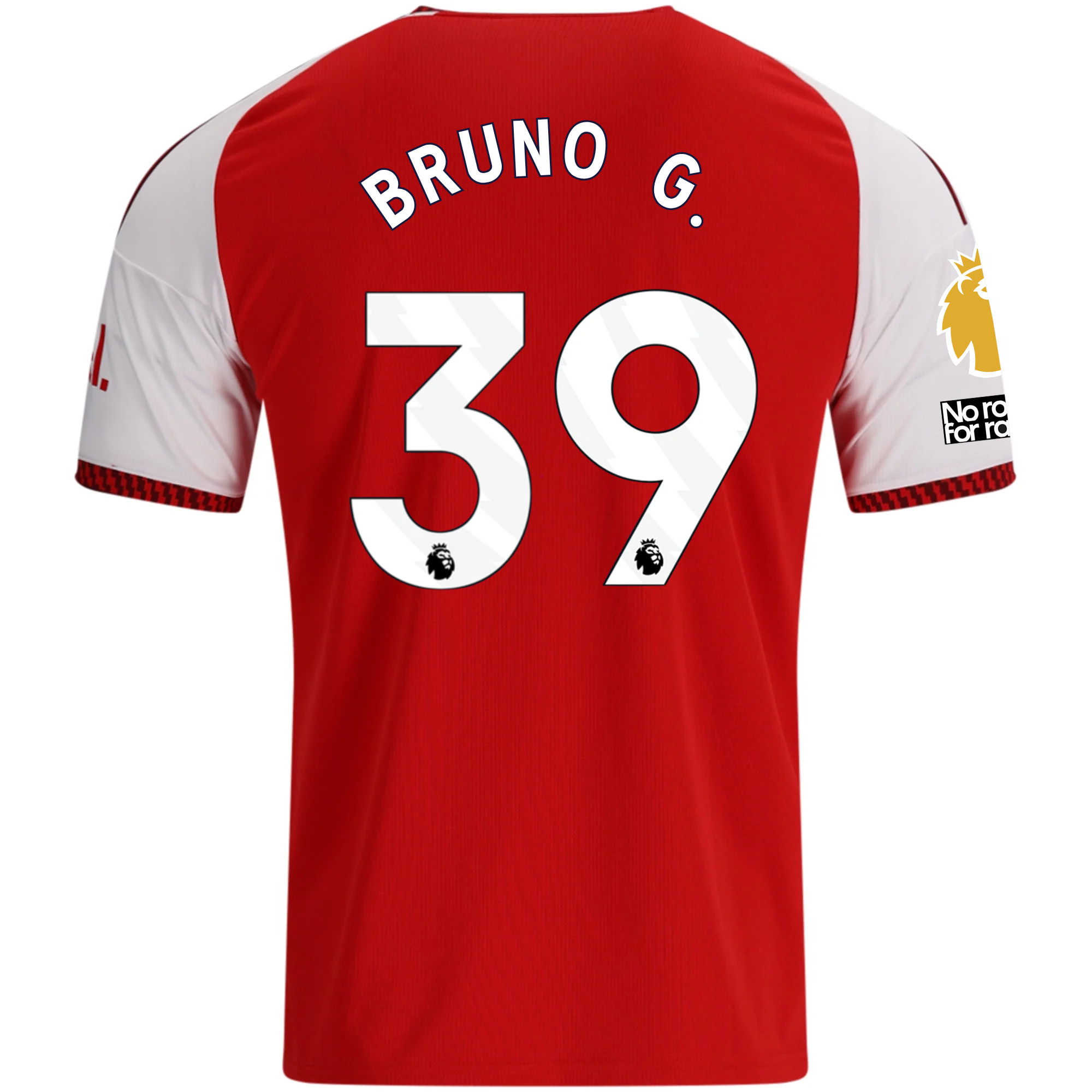 adidas Mens Arsenal Bruno Guimarães Home Jersey w/ EPL + No Room For Racism Patches 26/27 (Red)