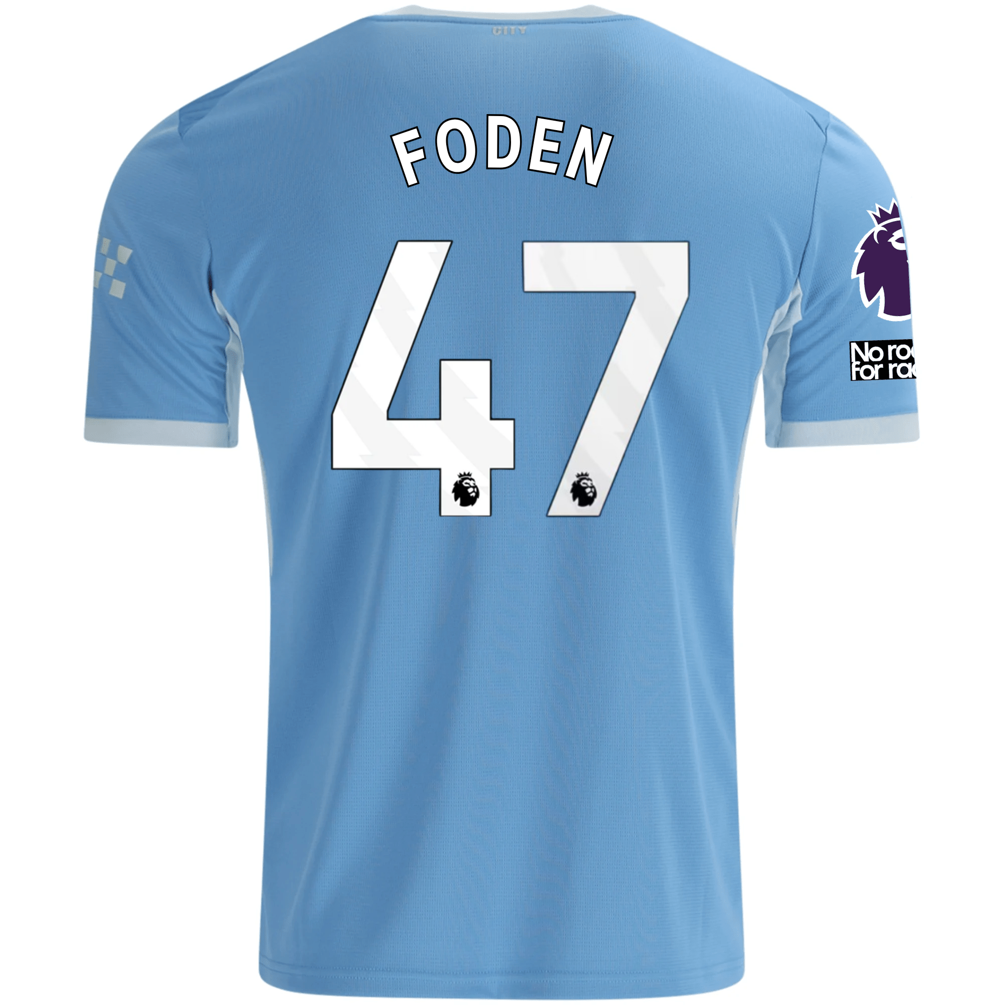 Puma Mens Manchester City Phil Foden Home Jersey EPL + No Room For Racism Patches 26/27 (Team Light Blue/Icey Blue)