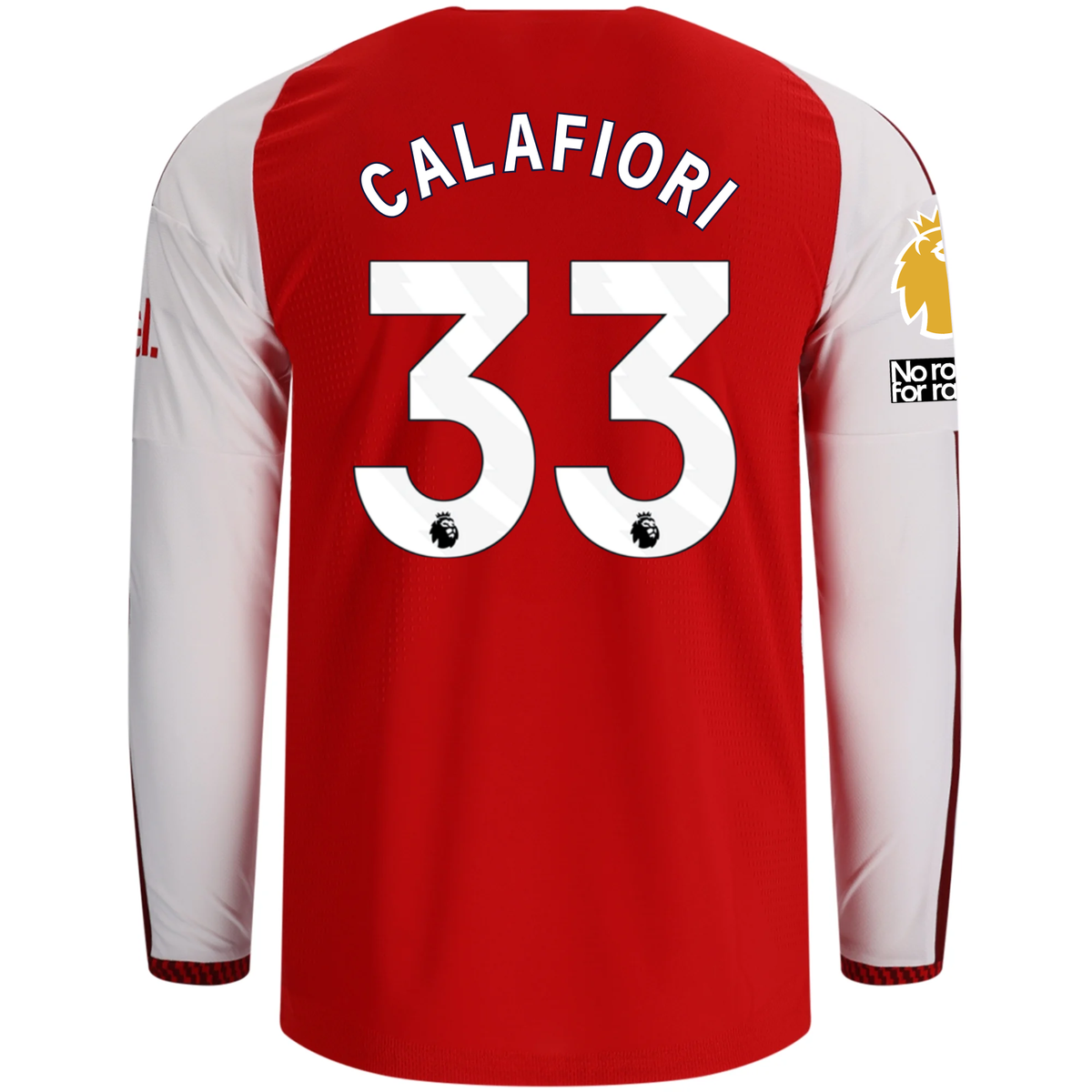 adidas Mens Arsenal Authentic Riccardo Calafiori Long Sleeve Home Jersey w/ EPL + No Room for Racism Patches 26/27 (Better Scarlet)